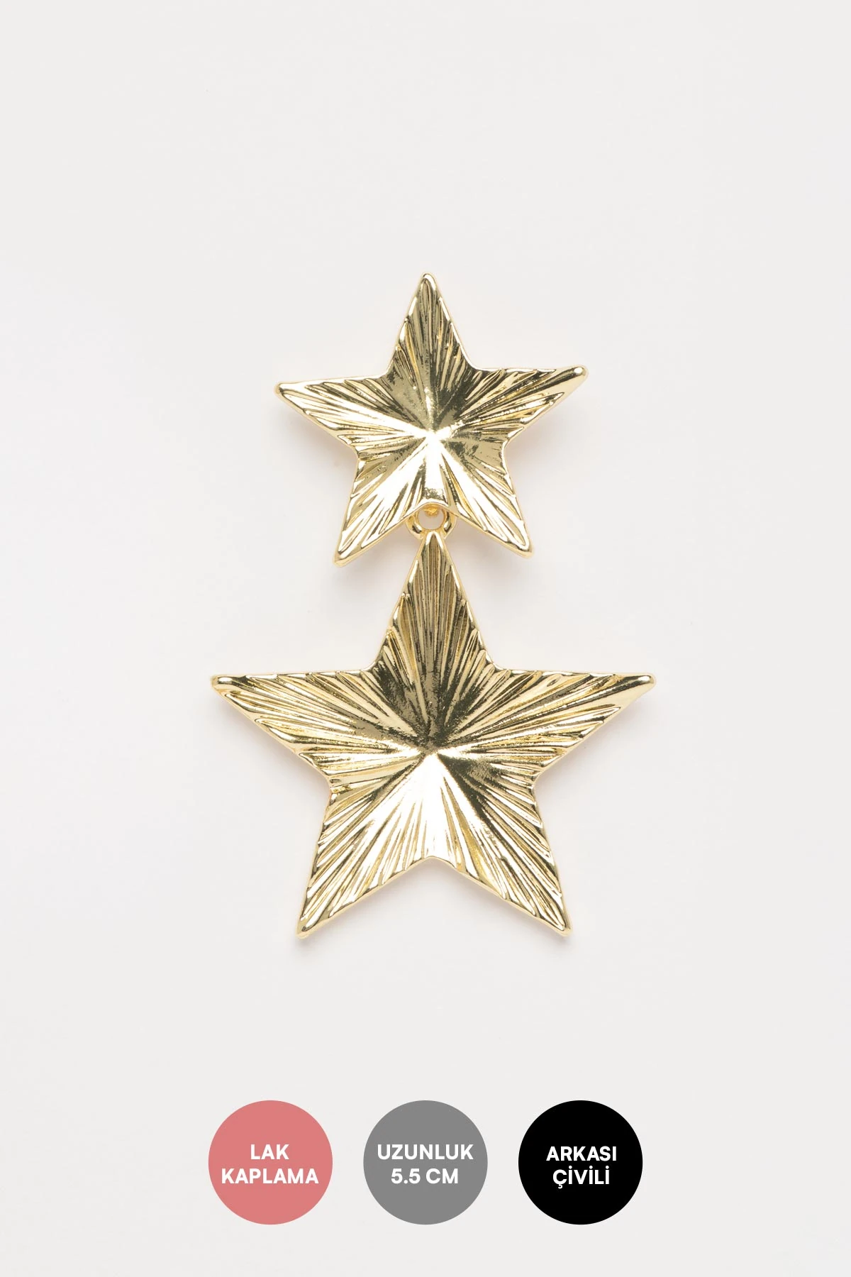 Gold Desenli İki Farklı Boy Yıldız Sallantılı Stefany Küpe AKE9782