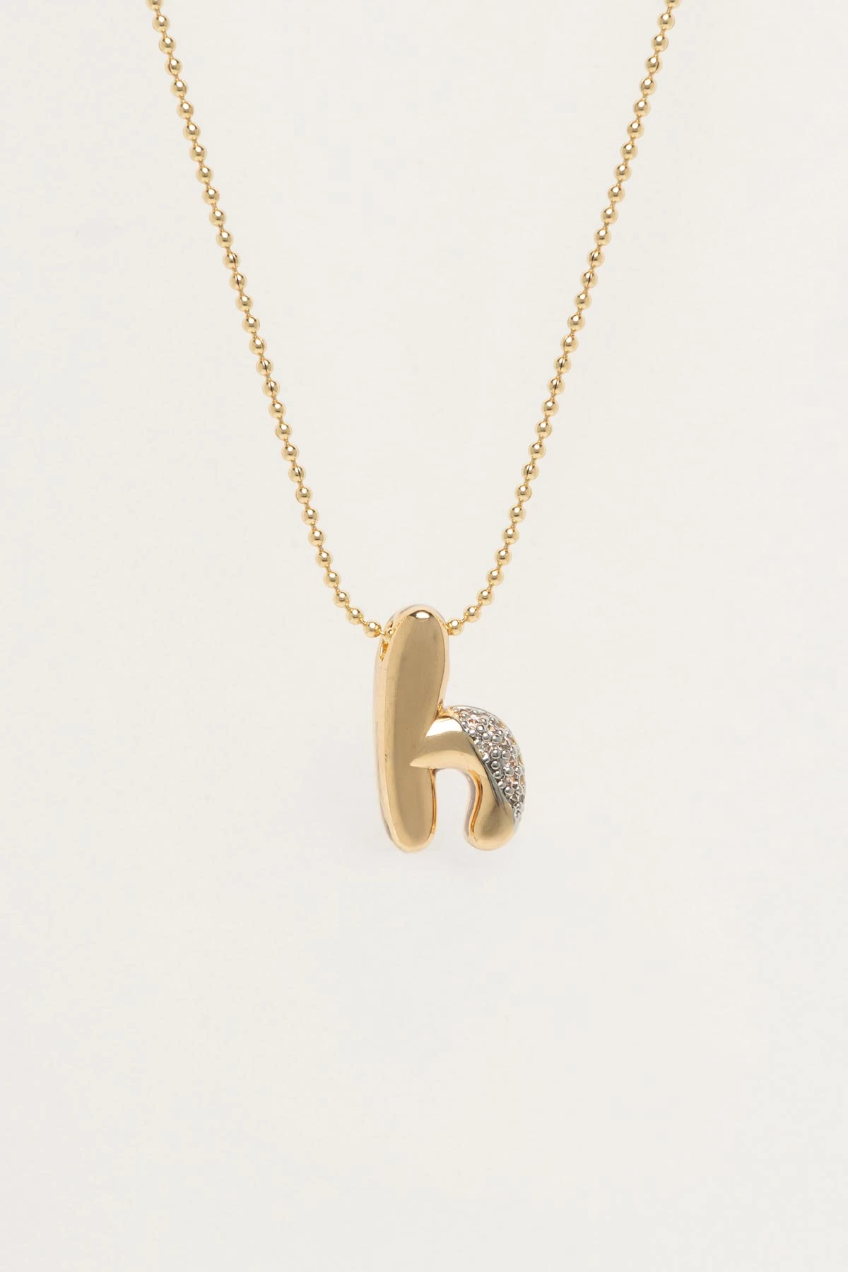 Gold Minimal Topçuk Zincir Zirkon Detay H Harf 45cm Luxury Kolye AKL4439