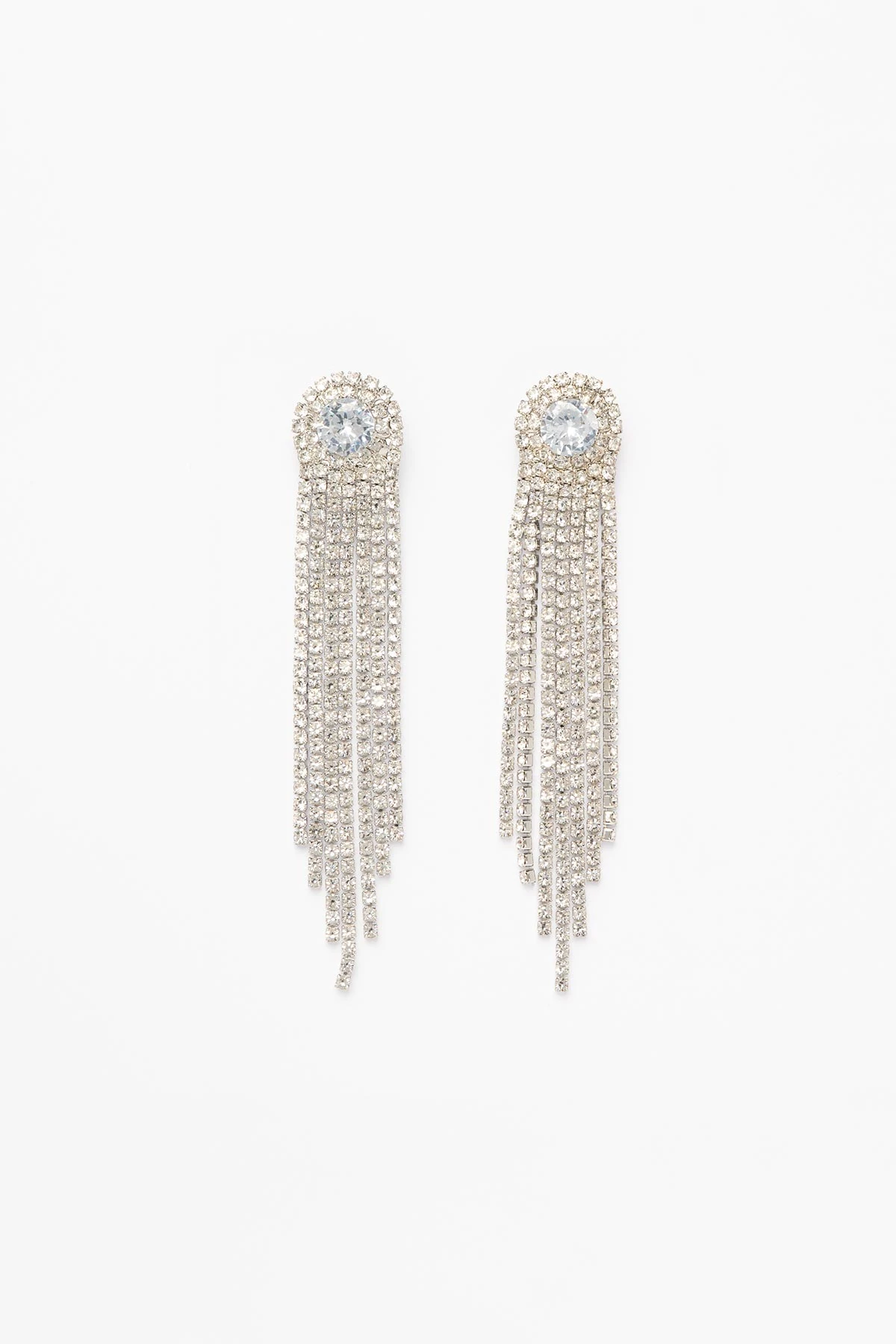 Yuvarlak Büyük Tektaş Etrafında Mini Taşlar Sallantılı Shiny Küpe AKE9517