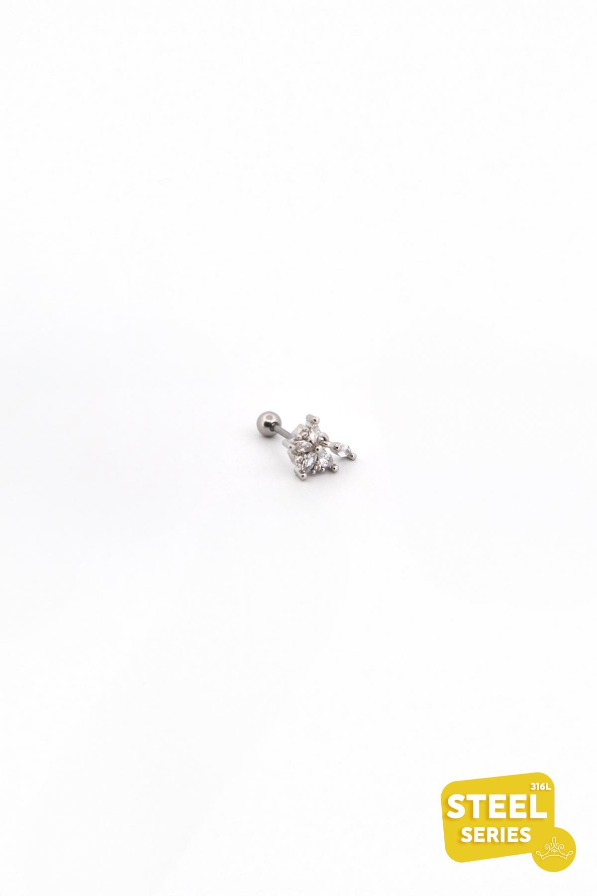 Silver Baget Taş Sallantılı Kristal Kelebek 8mm Piercing APR2104