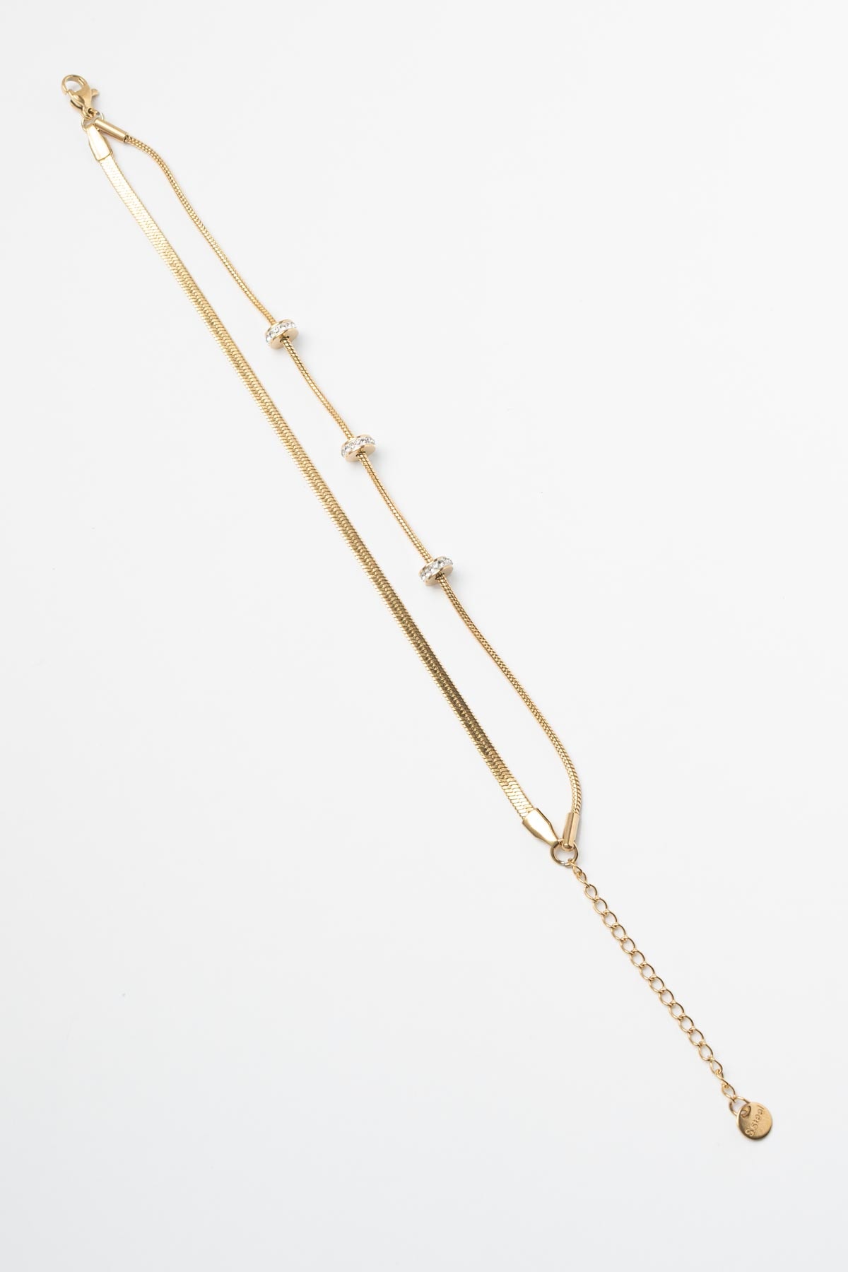 Gold Zirkon Daire Detaylı İtalyan Boruz Zincir Çelik Bileklik ABL6463