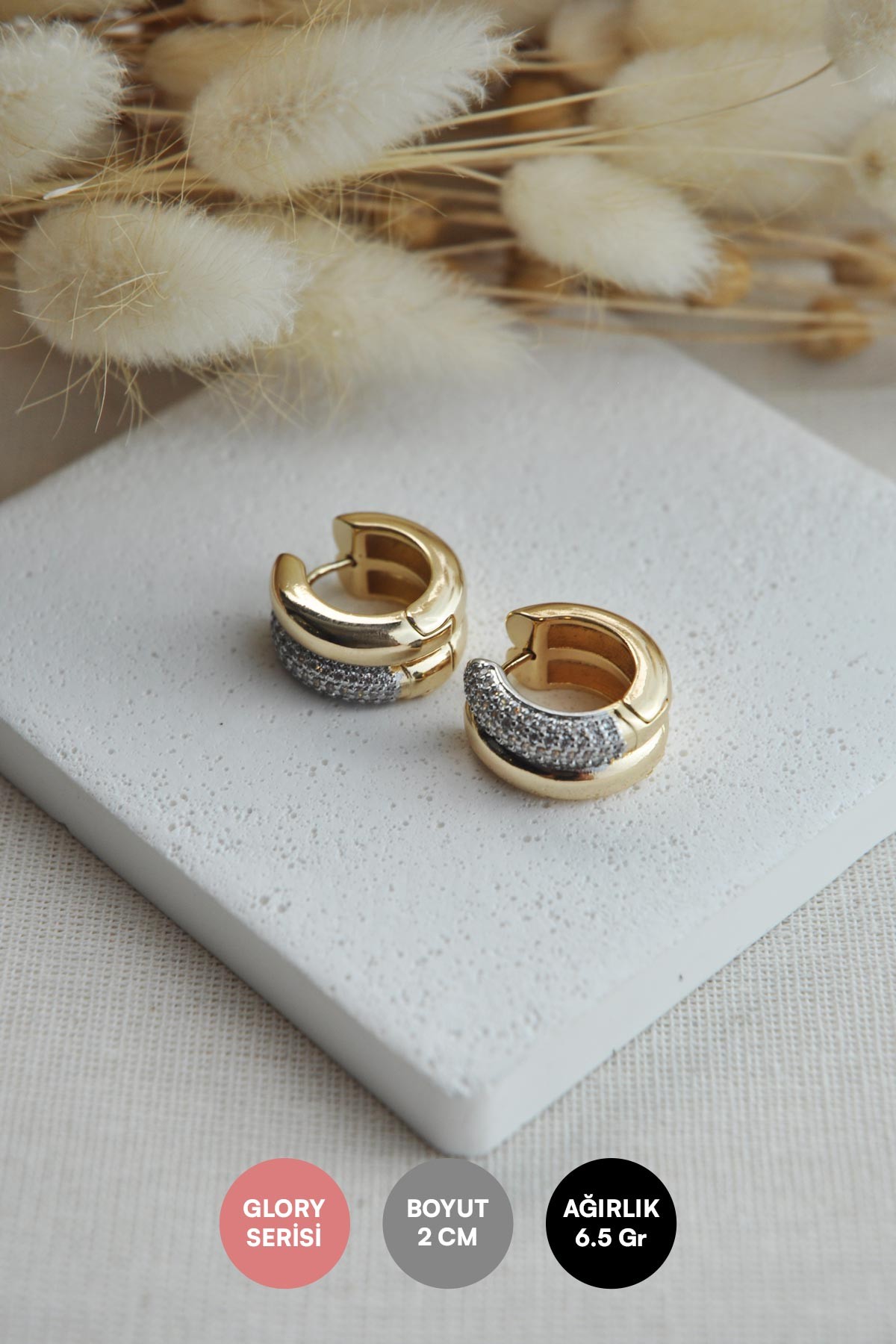 Gold Yarı Zirkon İkili Halka Tasarım Glory Küpe AKE9033