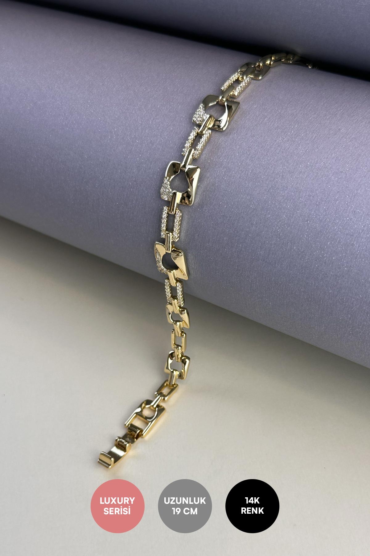 Gold Zirkon Detay Clement Tasarım Luxury Bileklik ABL7160