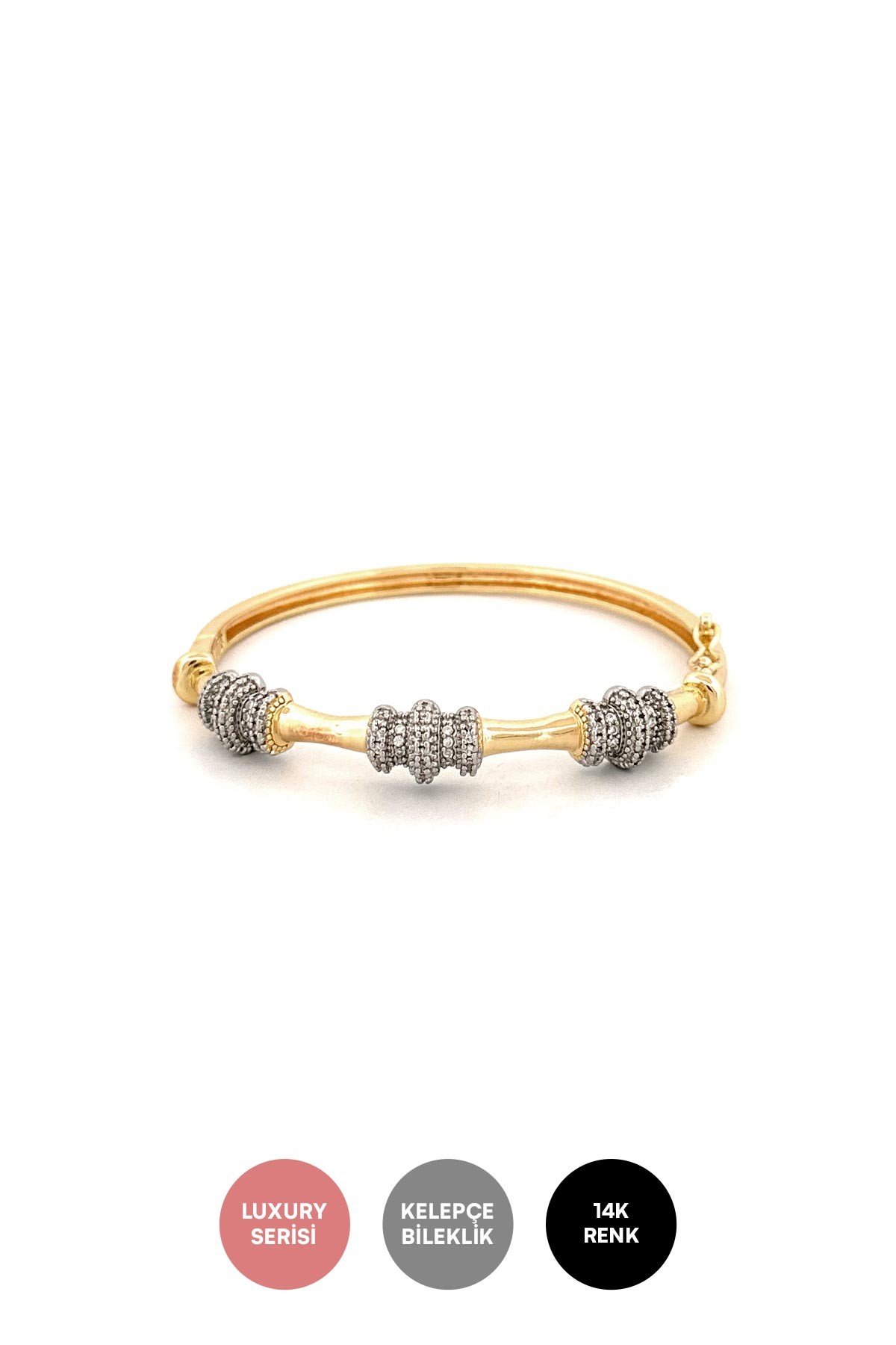 Gold Üçlü Zirkon Yarım Silindir Detay Luxury Kelepçe ABL7134