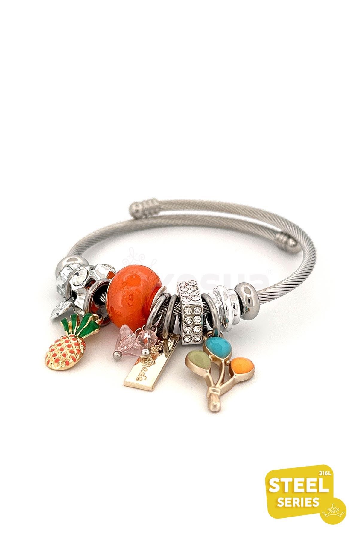Turuncu Taşlı Ananas Detay Renkli Balonlar Charm Sallantılı Bileklik ABL1801