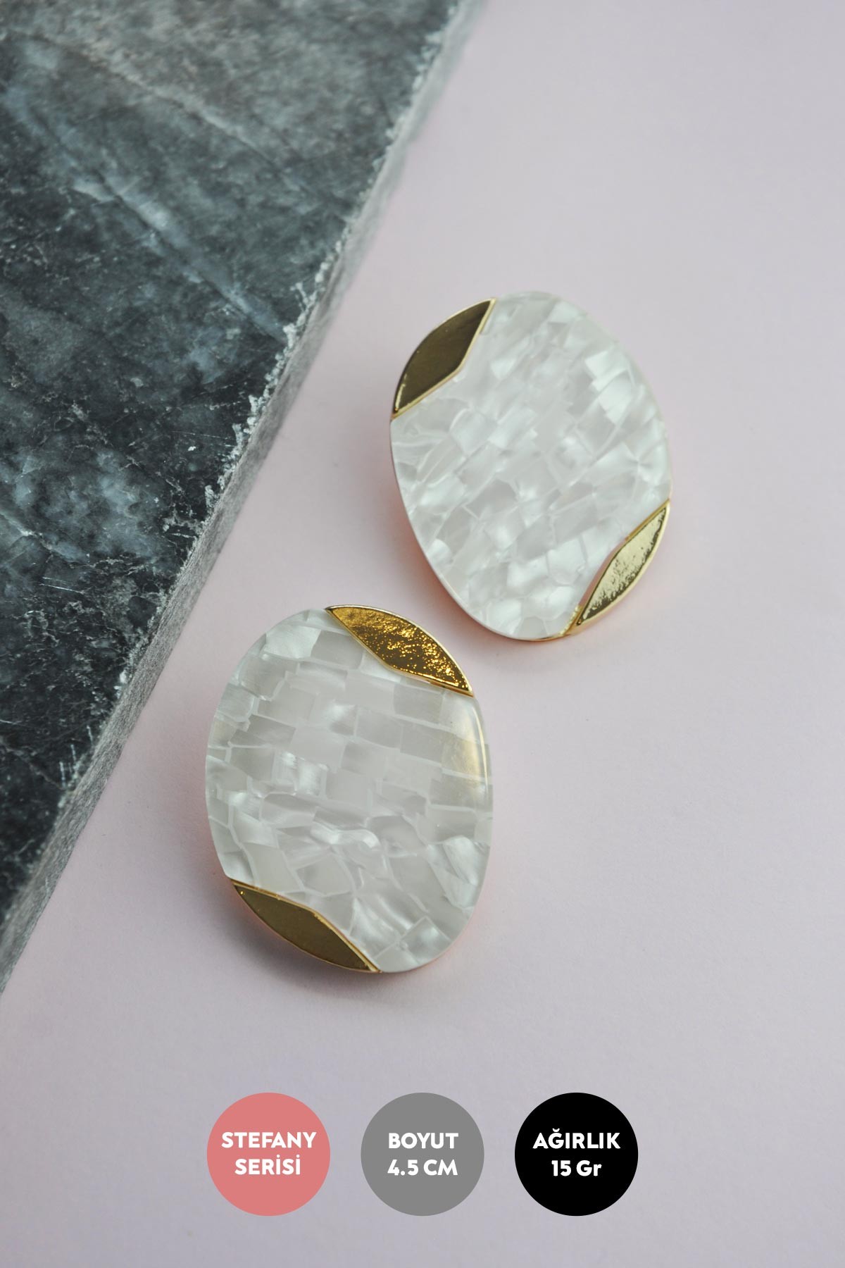 Gold Vintage Tasarım Big Marble Stefany Küpe AKE8999