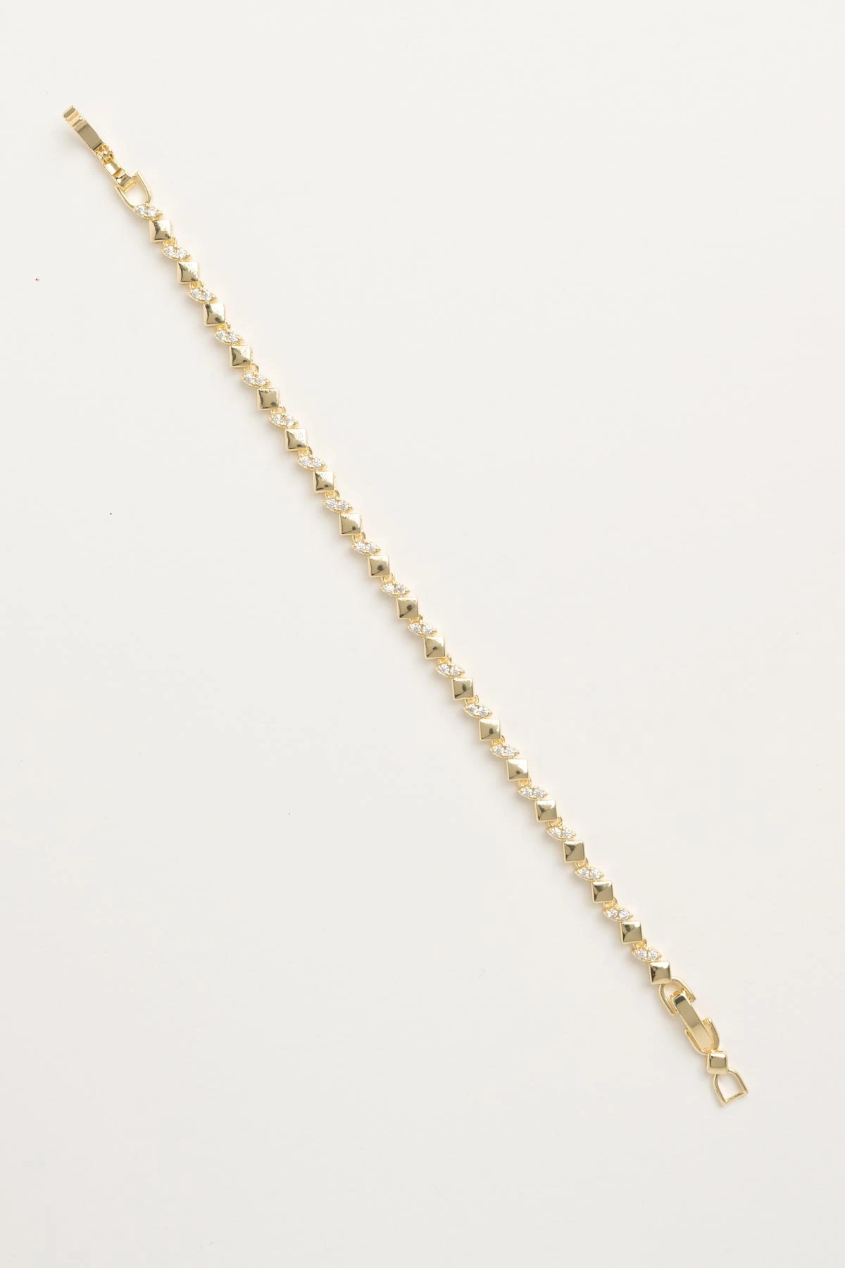 Gold Karo Zincir Ve Damla Taş Sıralı Luxury Bileklik ABL7619