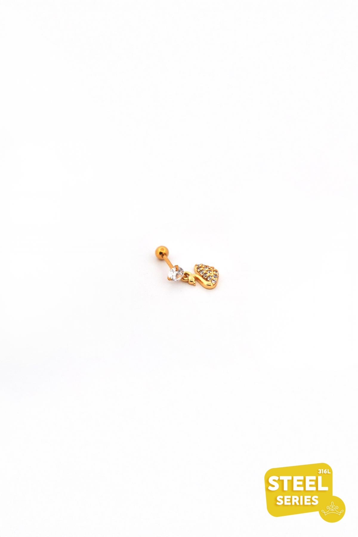 Gold Tektaş Tasarım Zirkon Kuğu Sallantılı 8mm Piercing APR2100