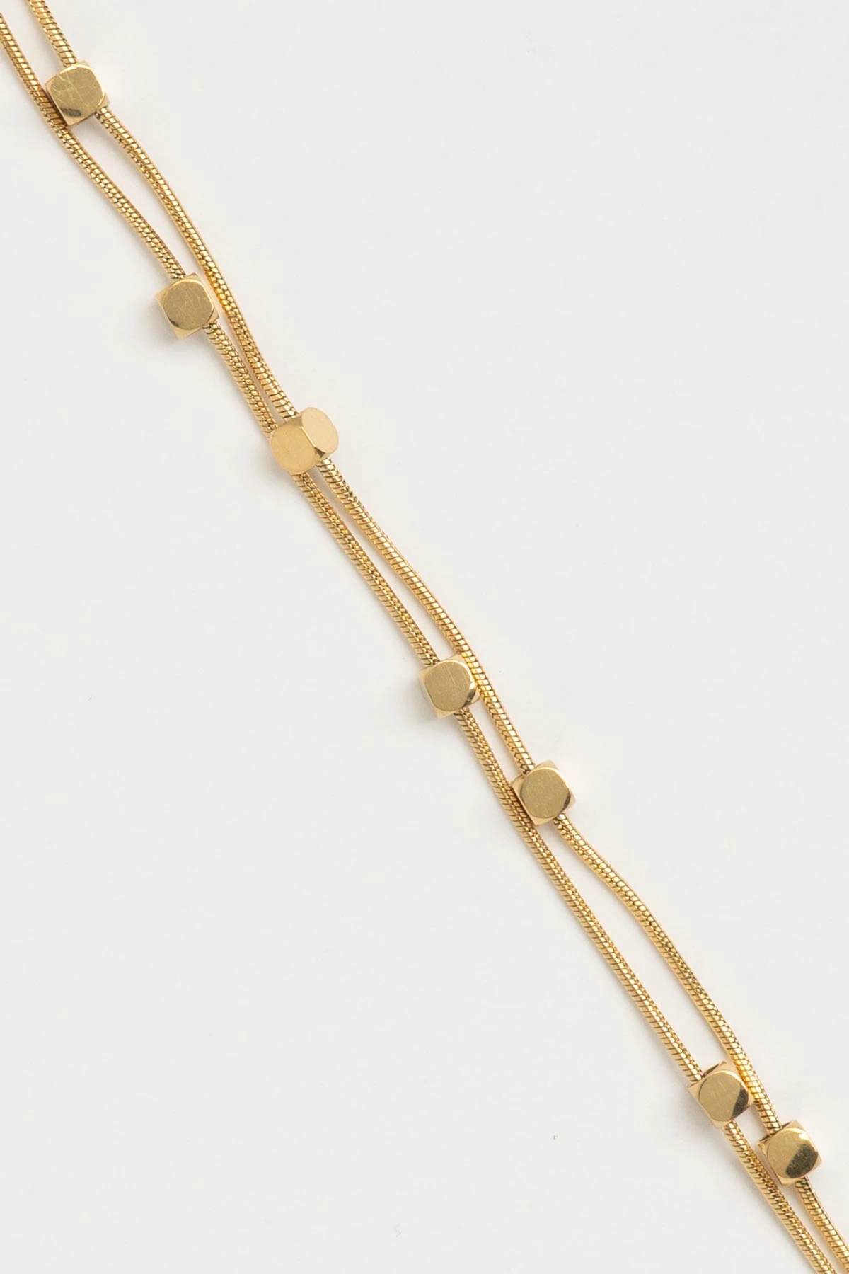 Gold Çift Boru Zincir Dört Sıralı Mini Küpçük Detay Künye Çelik Bileklik ABL7568