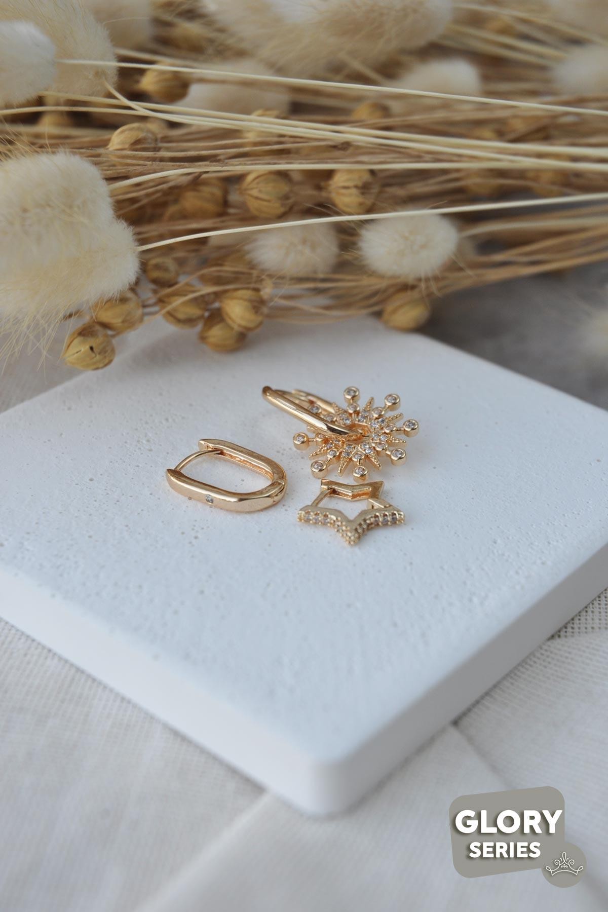Gold Zirkon Star Wheel Çoklu Glory Küpe AKE6305