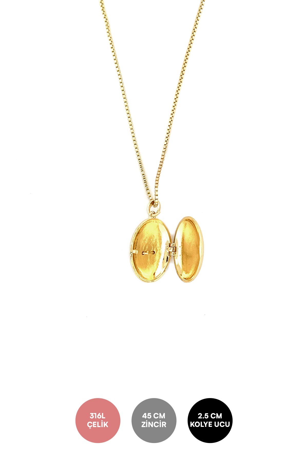 Gold Açılabilir Zirkon Kanat ve Yıldız Detay Badem Tasarım Çelik Kolye 45 cm AKL3828