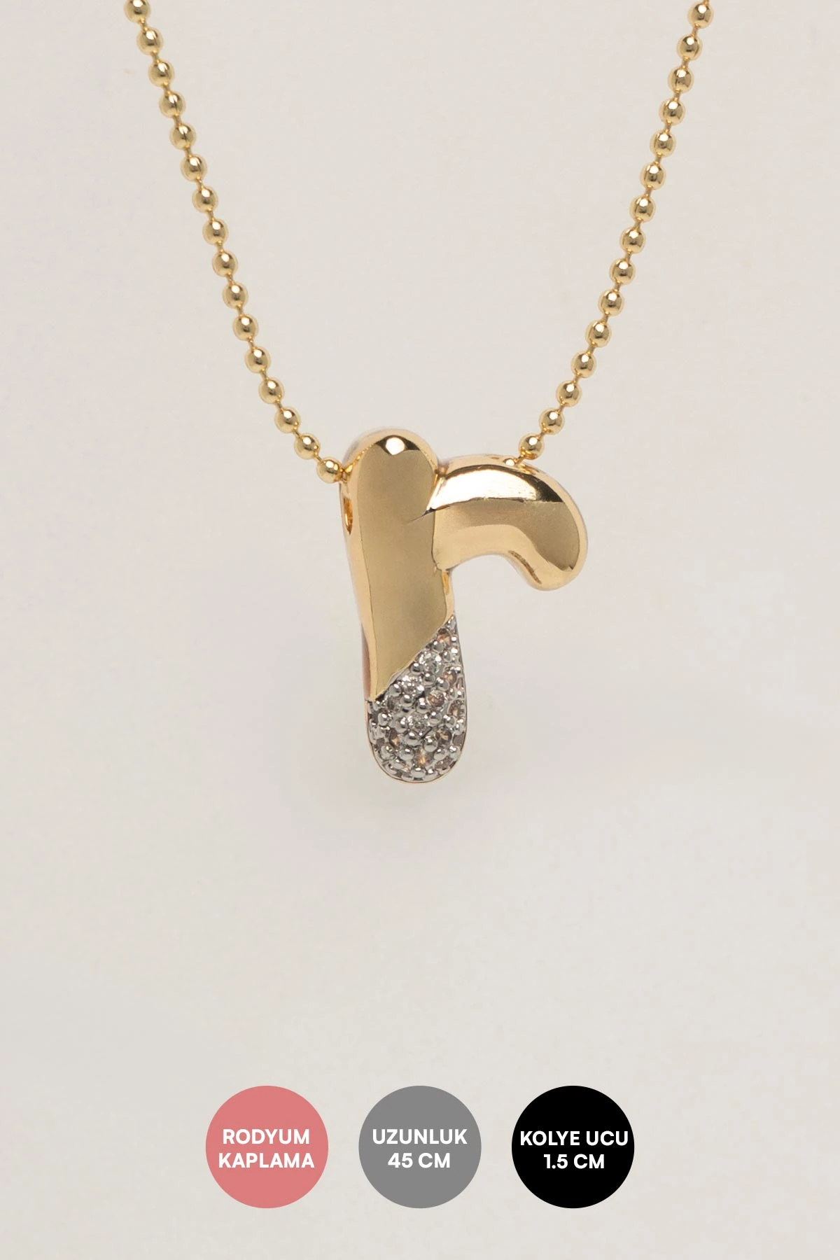 Gold Minimal Topçuk Zincir Zirkon Detay R Harf 45cm Luxury Kolye AKL4443