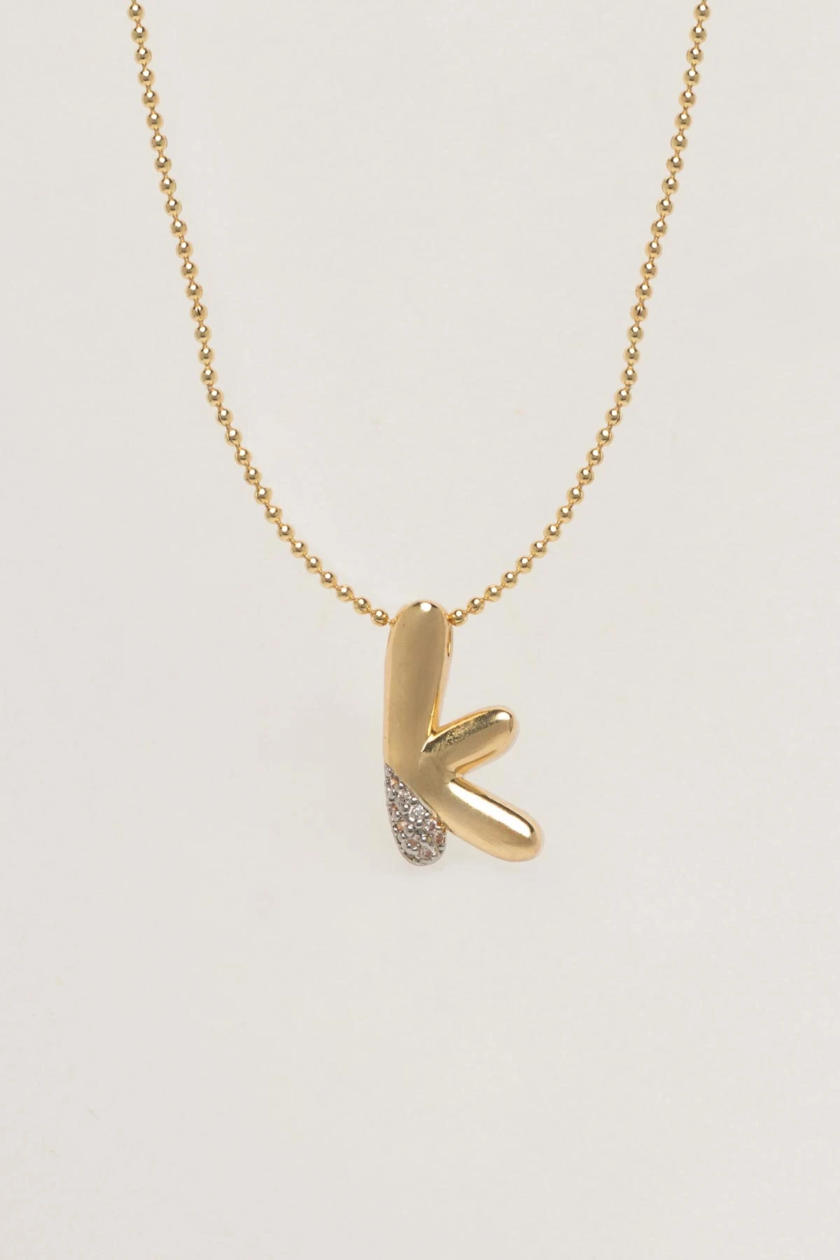 Gold Minimal Topçuk Zincir Zirkon Detay K Harf 45cm Luxury Kolye AKL4440