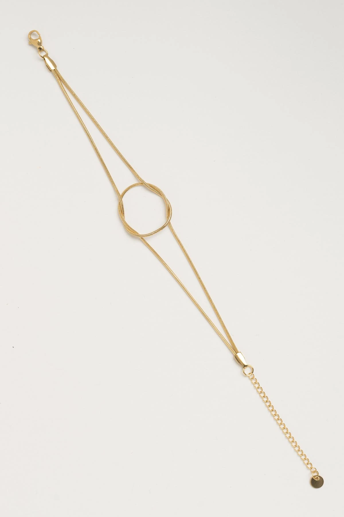 Gold Slim Boru Zincir Düğümcük Detay Künye Çelik Bileklik ABL5657