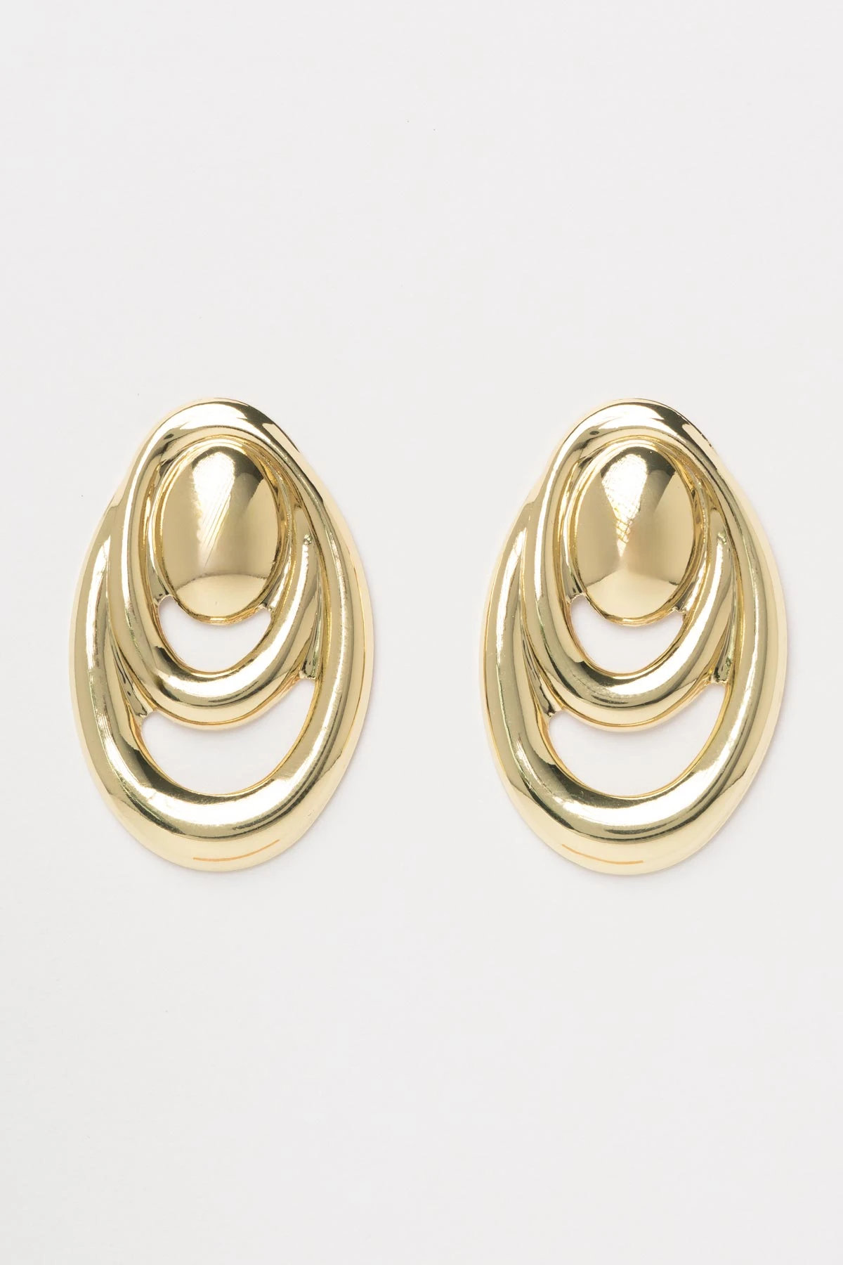 Gold İç İçe Katmanlı Oval Stefany Küpe AKE9677