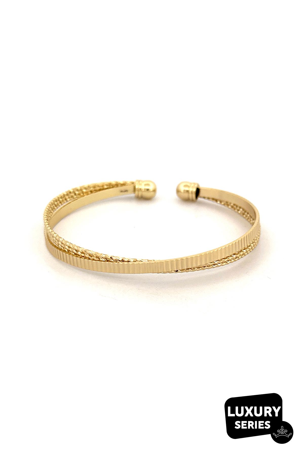 Gold Topçuk Uçlu Lazer Kesim Çapraz Tasarım Luxury Kelepçe ABL7090