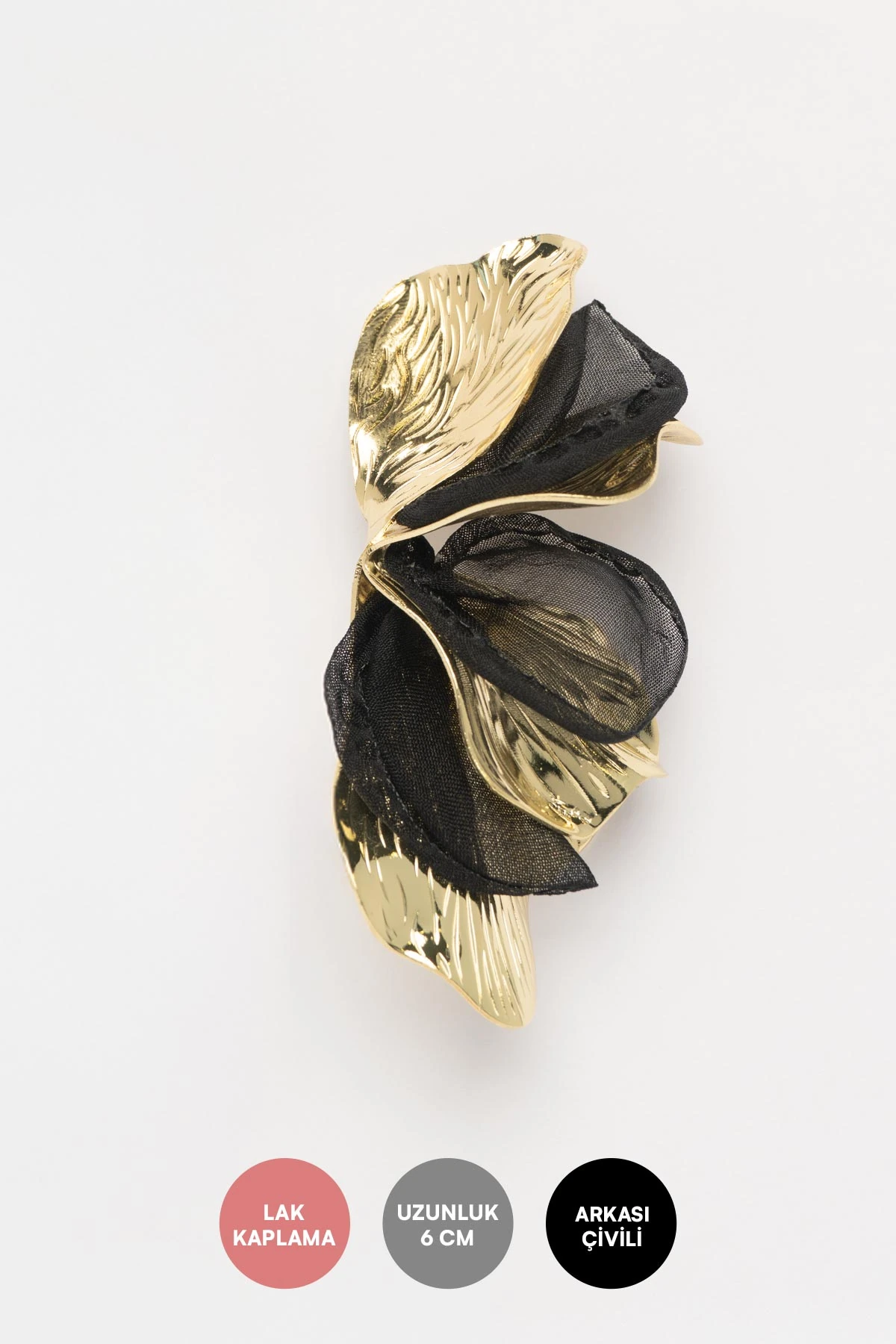 Gold Yaprak Siyah Kumaş Detay Stefany Küpe AKE9801