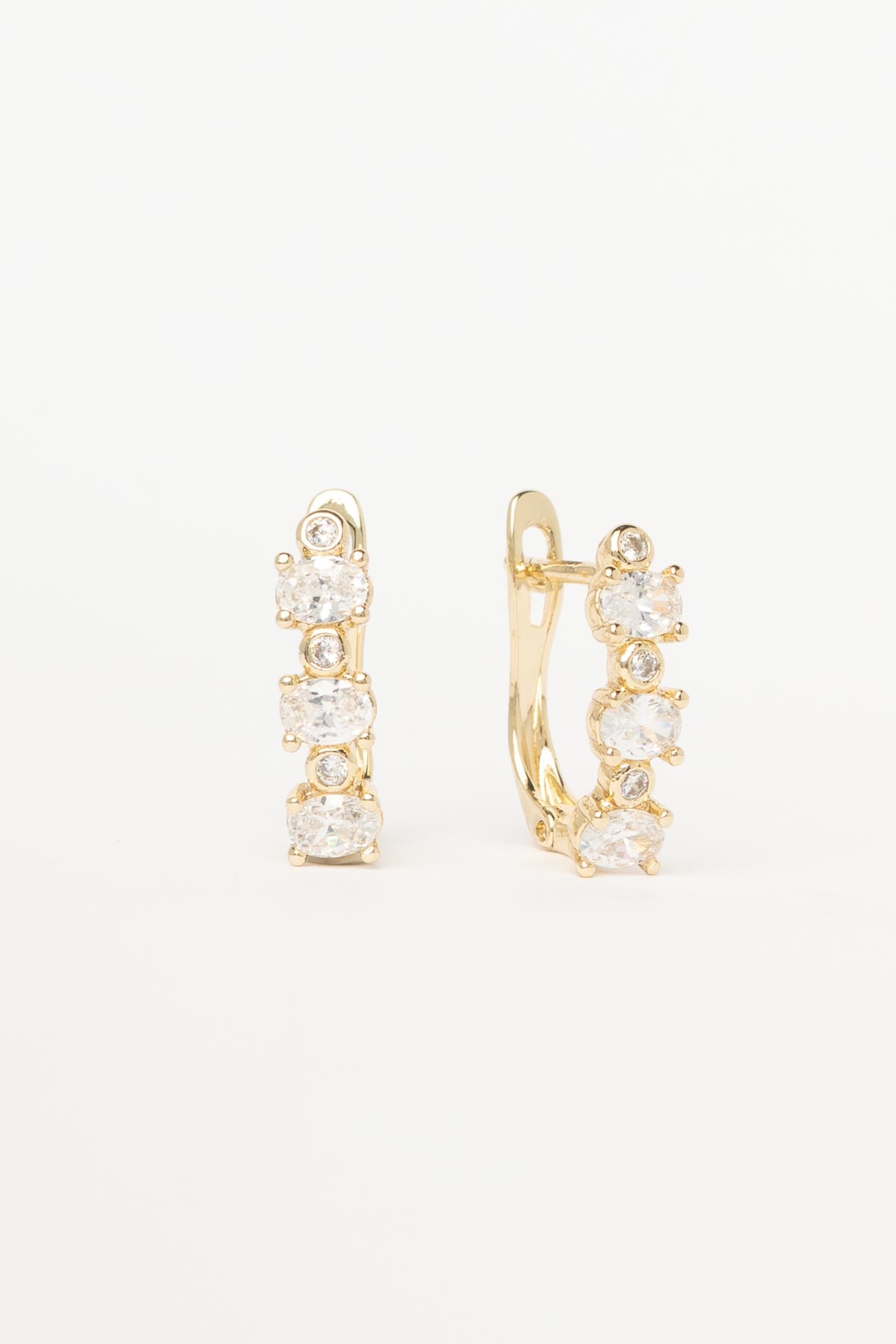 Gold Üçlü Kare Kristal Taş Dizili Luxury Küpe AKE9545