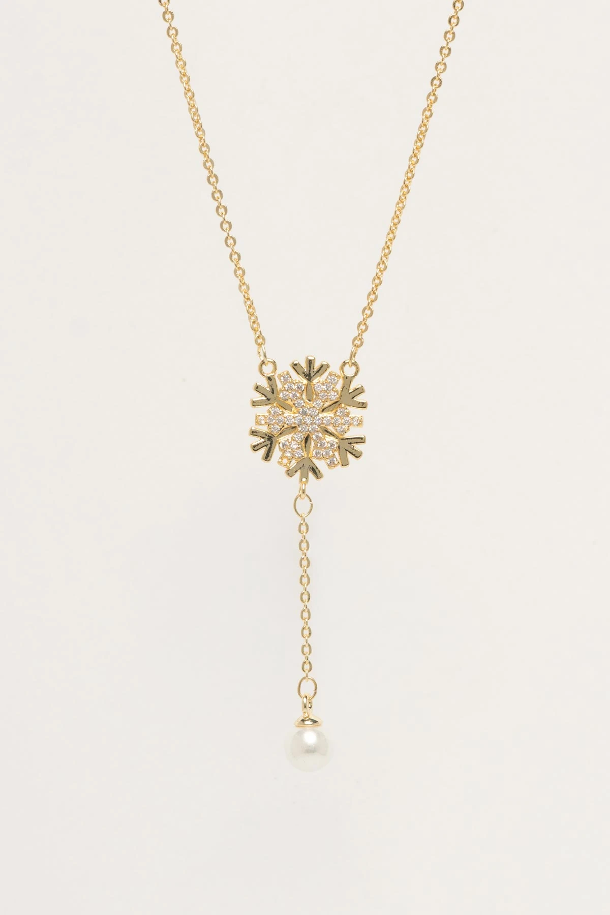 Gold Zirkon Detay Kar Tanesi Sallantılı Luxury Kolye AKL4415