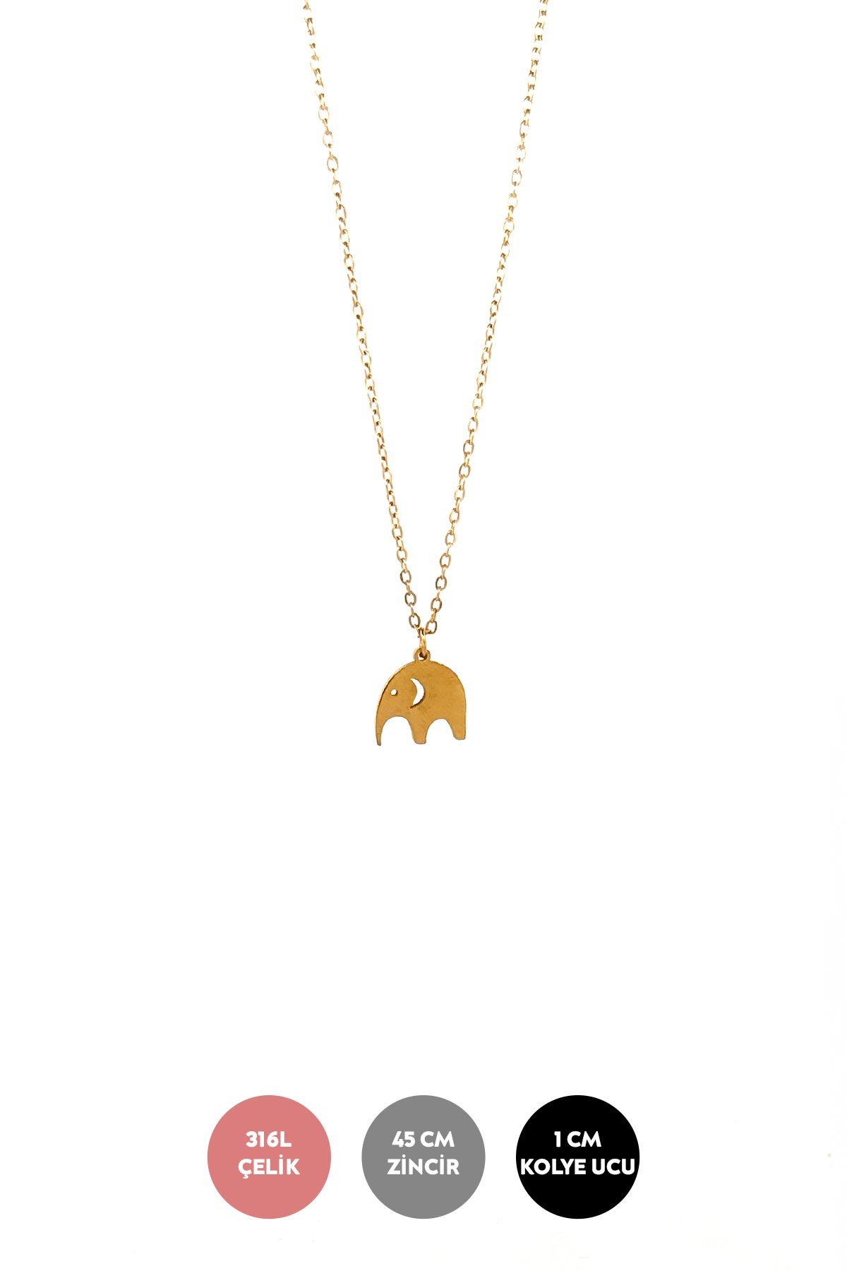 Gold Minimal Zincir Fil Sallantılı Çelik Kolye 45 cm AKL3770