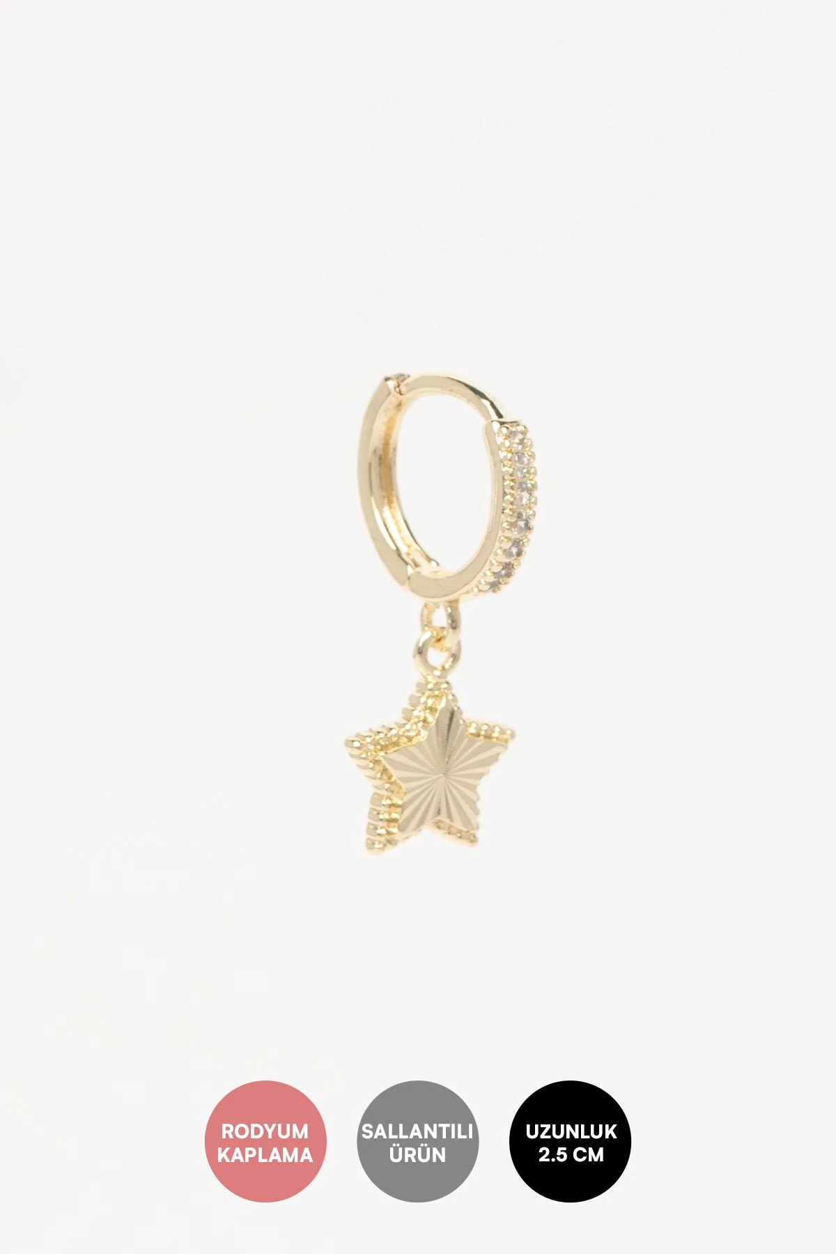 Gold 14K Lazer Kesim Yıldız Sallantılı Zirkon Taş Detay Glory Küpe AKE9422