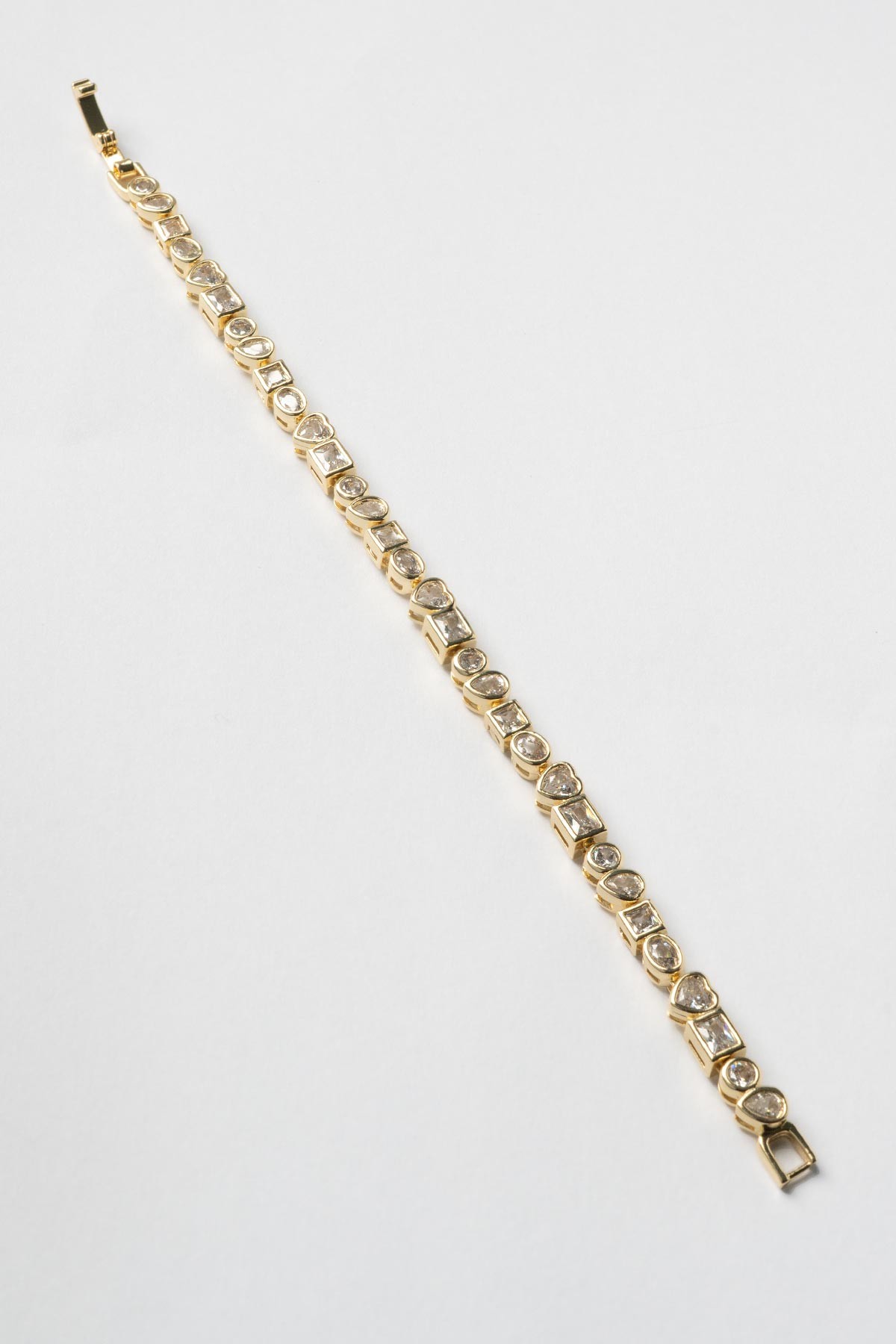 Gold 14K Minimal Kare Kalp Damla Ve Yuvarlak Tasarım Kristal Taş Sıralı Luxury Bileklik ABL7397