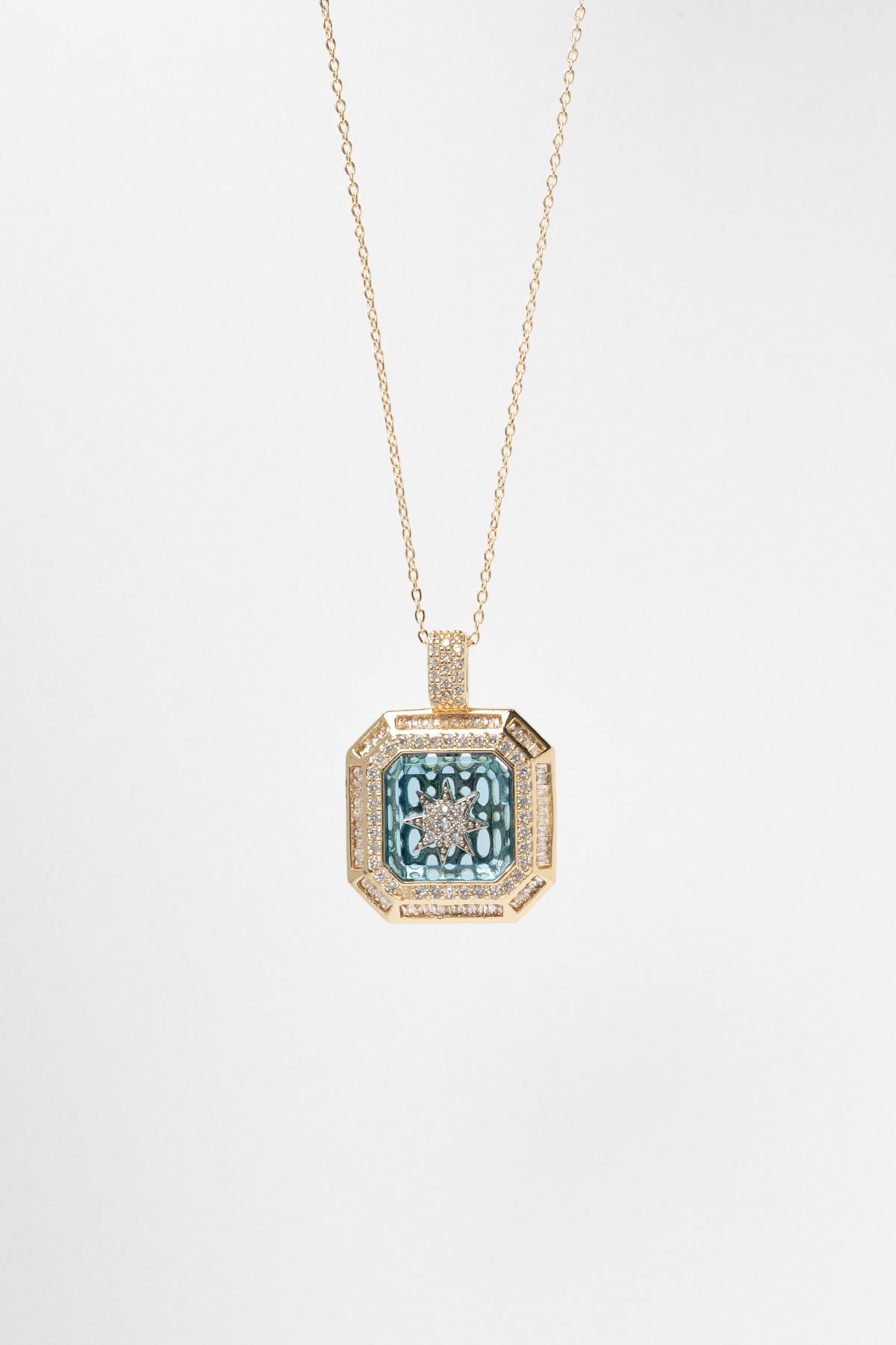 Gold Starburst Gem Blue Luxury Kolye AKL4264