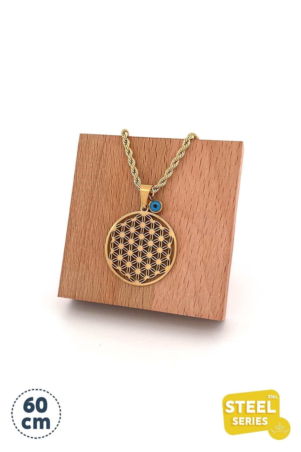 Burgu Zincir Gold Yaşam Çiçeği Çelik Kolye 60 Cm AKL1903