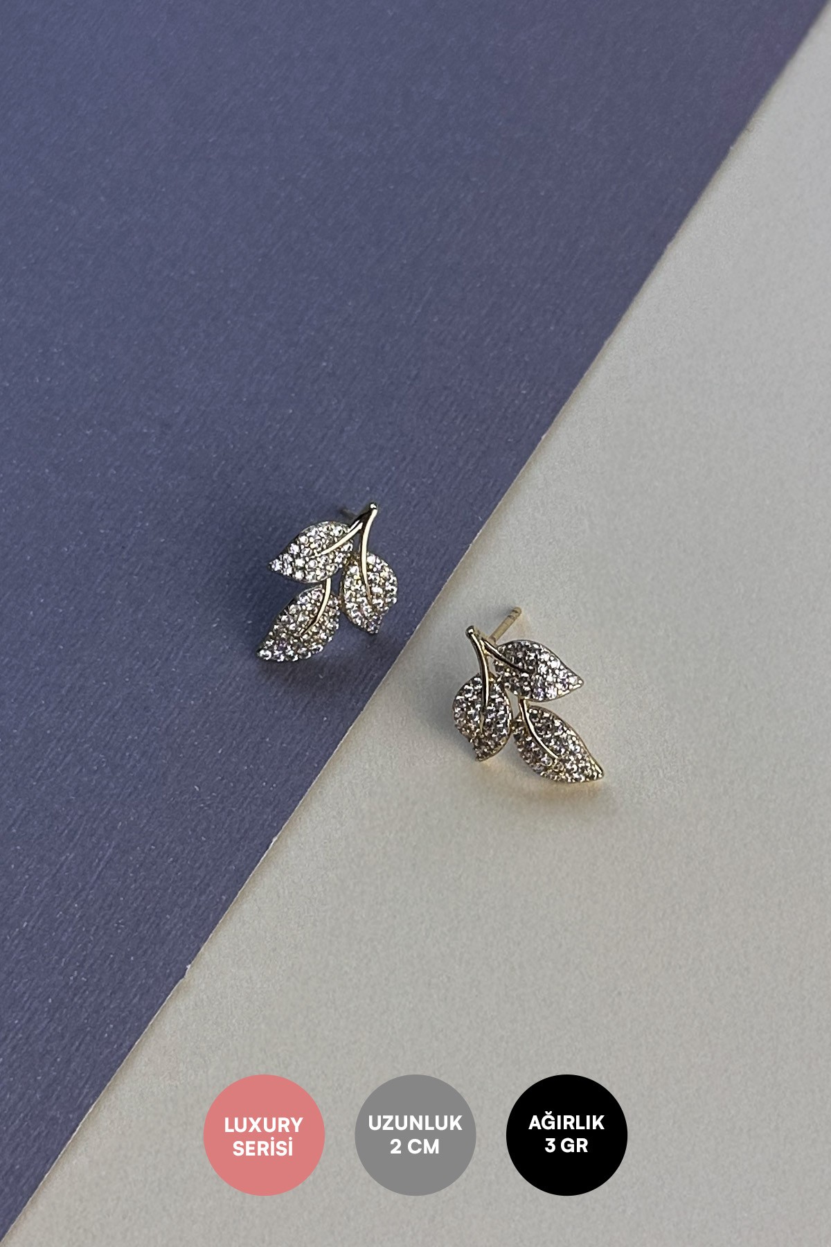 Gold Zirkon Yapraklar Tasarım Luxury Küpe AKE8959