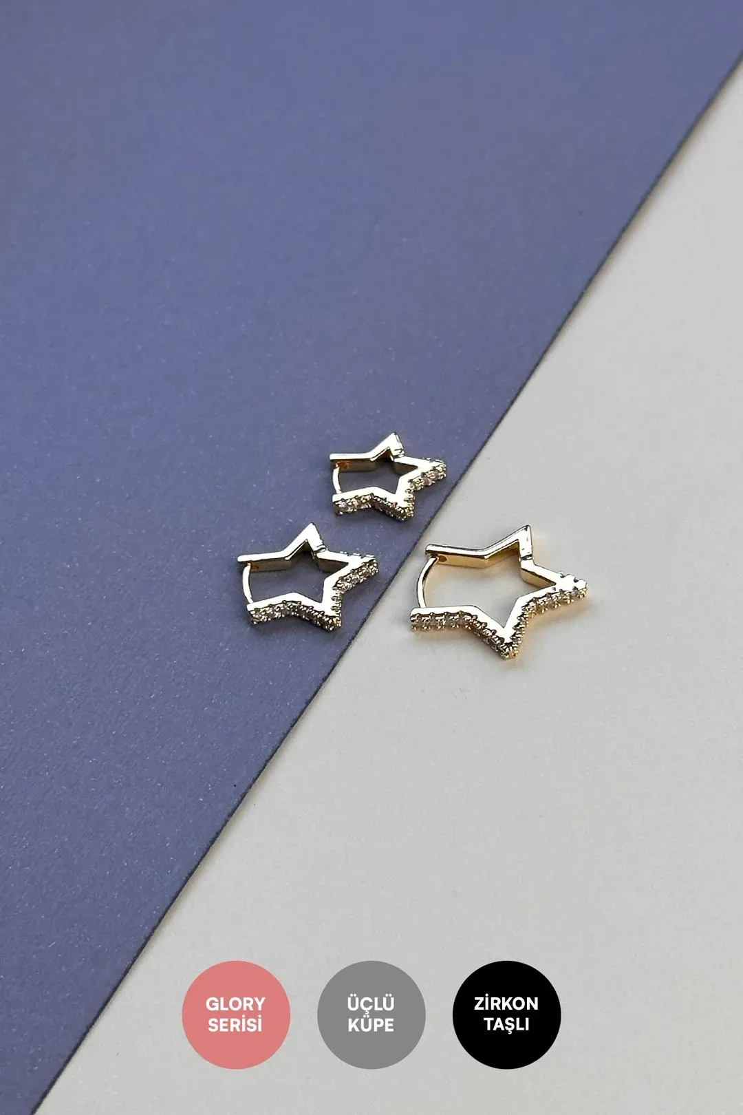 Gold Slim Zirkon Yıldızlar Çoklu Glory Küpe AKE6415