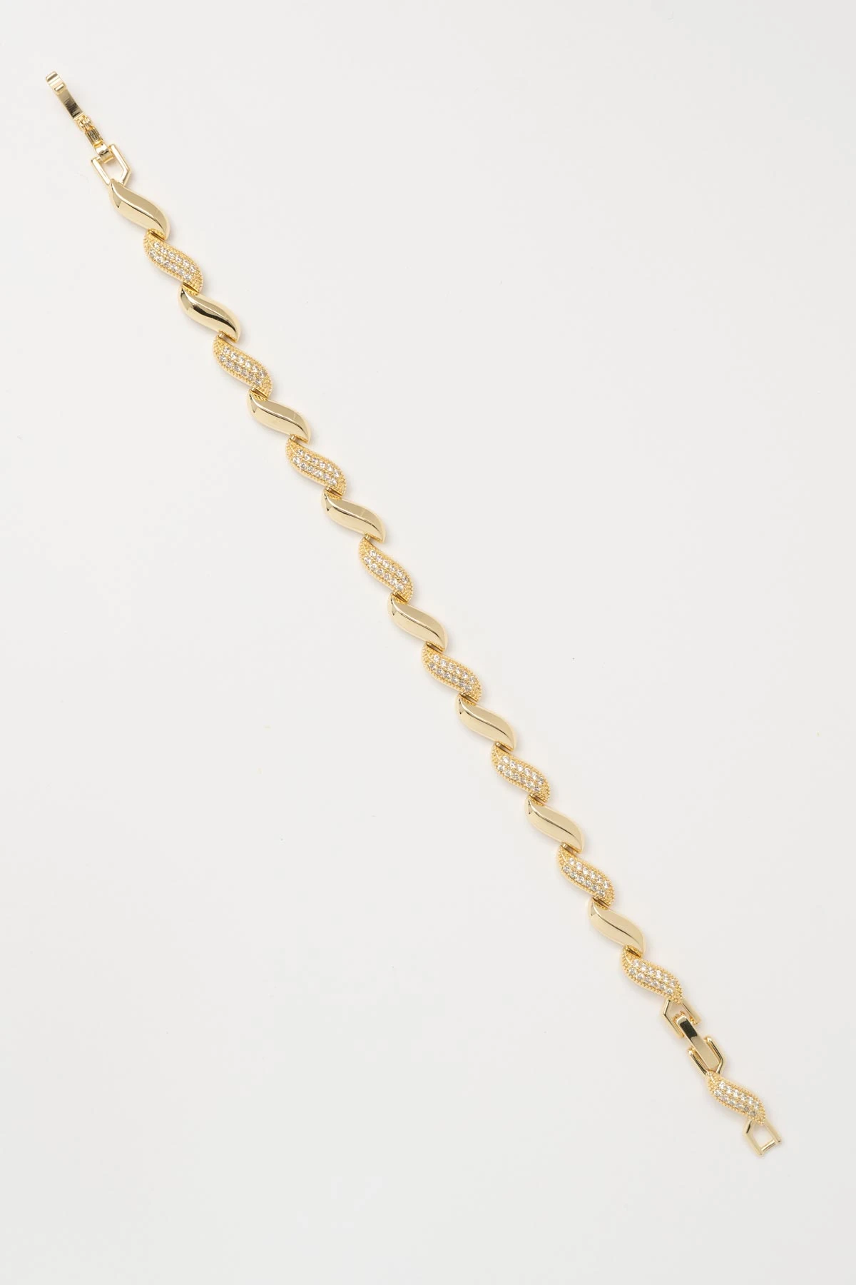 Gold 14K Zirkon Taş İşlenmiş Dalgalı Form Tasarım Luxury Bileklik ABL7571