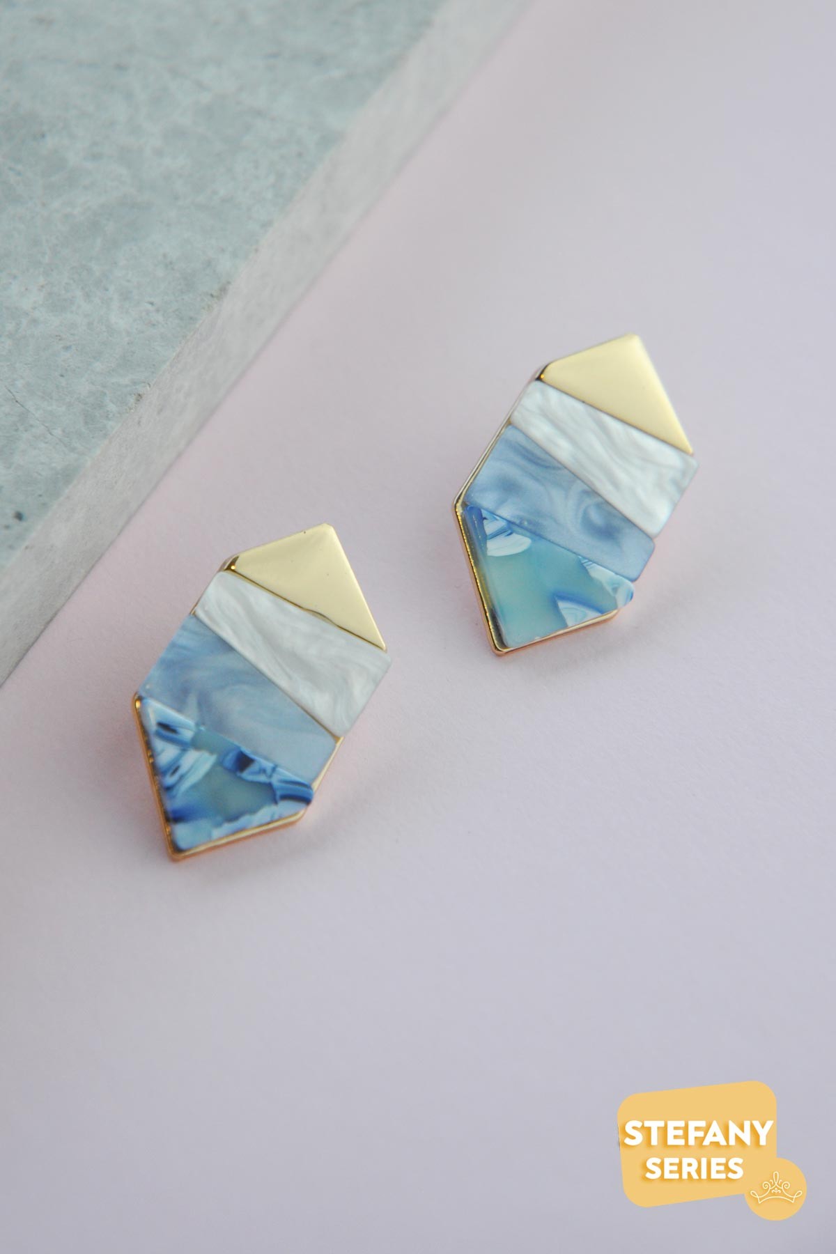 Blue Golden Marble Shiny & Stefany Küpe AKE7612