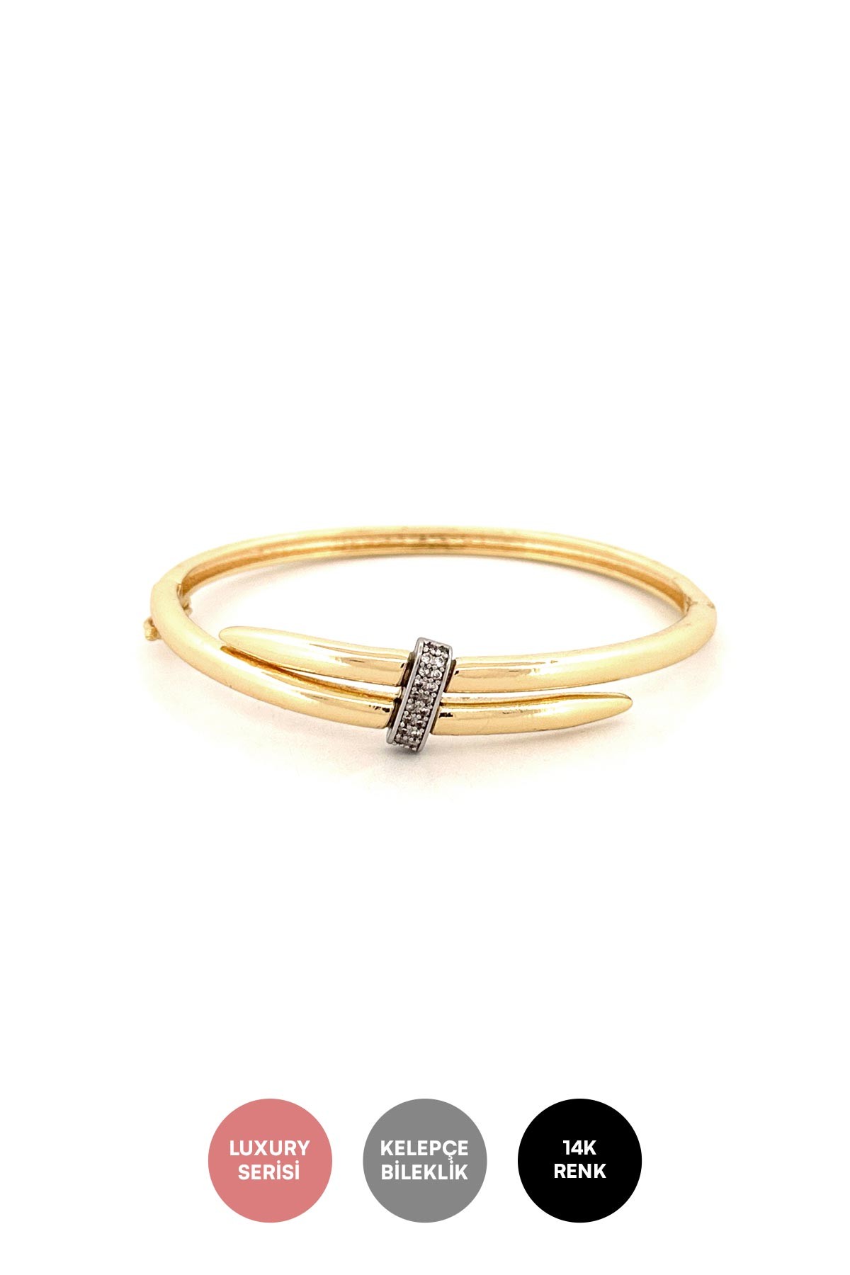 Gold Zirkon Detay Çivi Tasarım Luxury Kelepçe ABL7135
