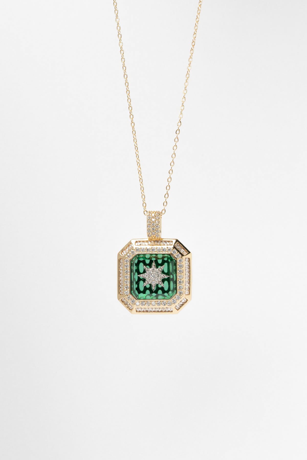 Gold Starburst Gem Green Luxury Kolye AKL4265