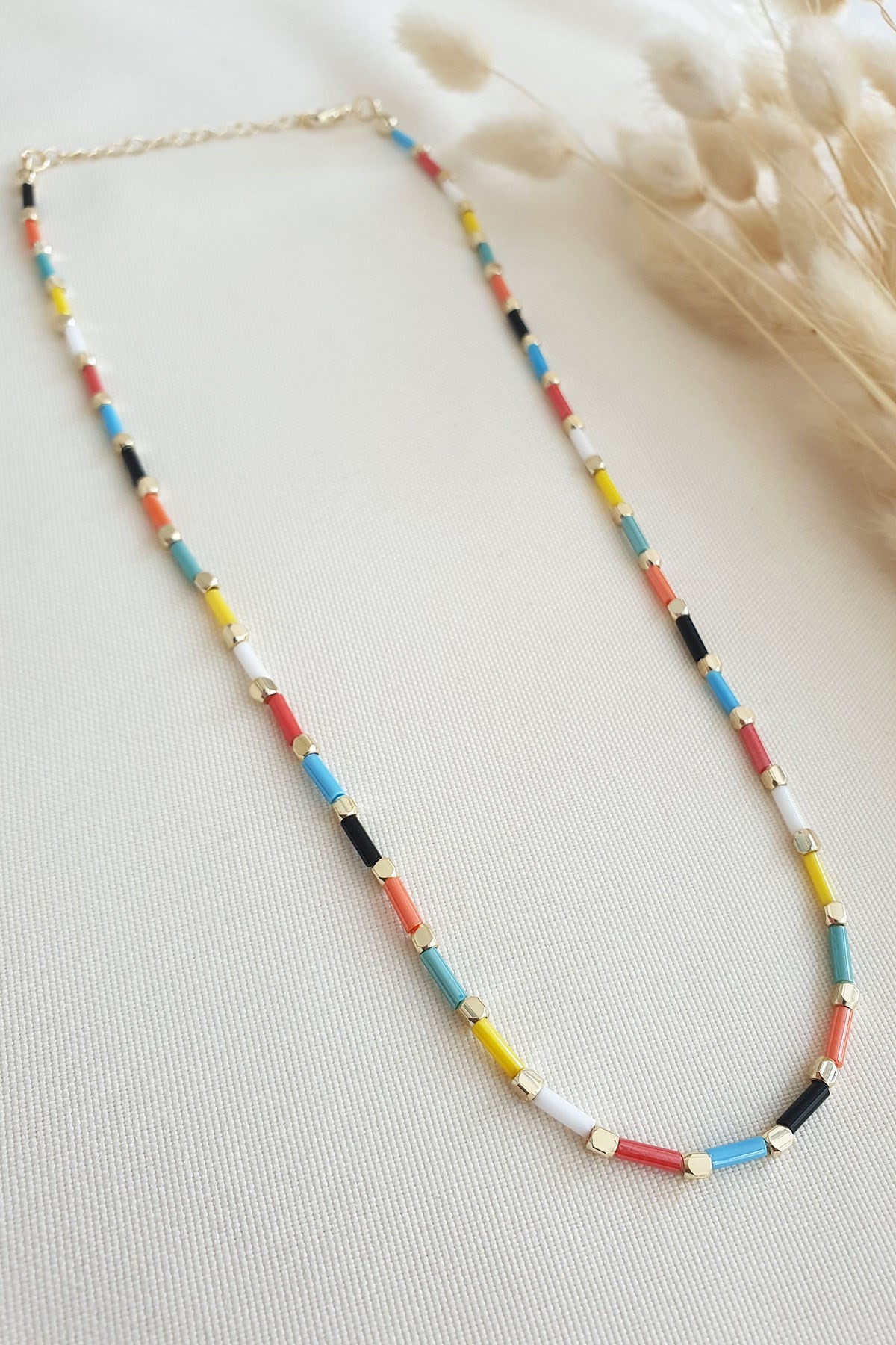 Renkli Boru Boncuk Kolye 45 Cm Akl1159