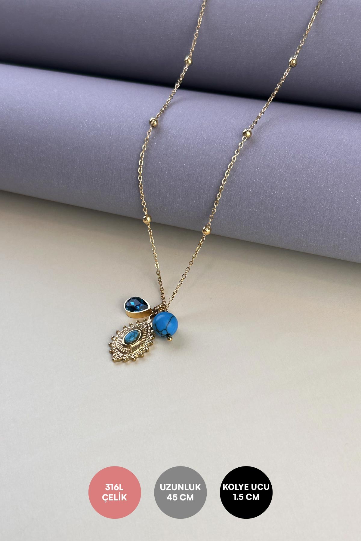 Gold Silver Tasarım Zirkon Detay İnfinity Görünüm Dans Eden Çift Çelik Kolye 45 cm AKL3875