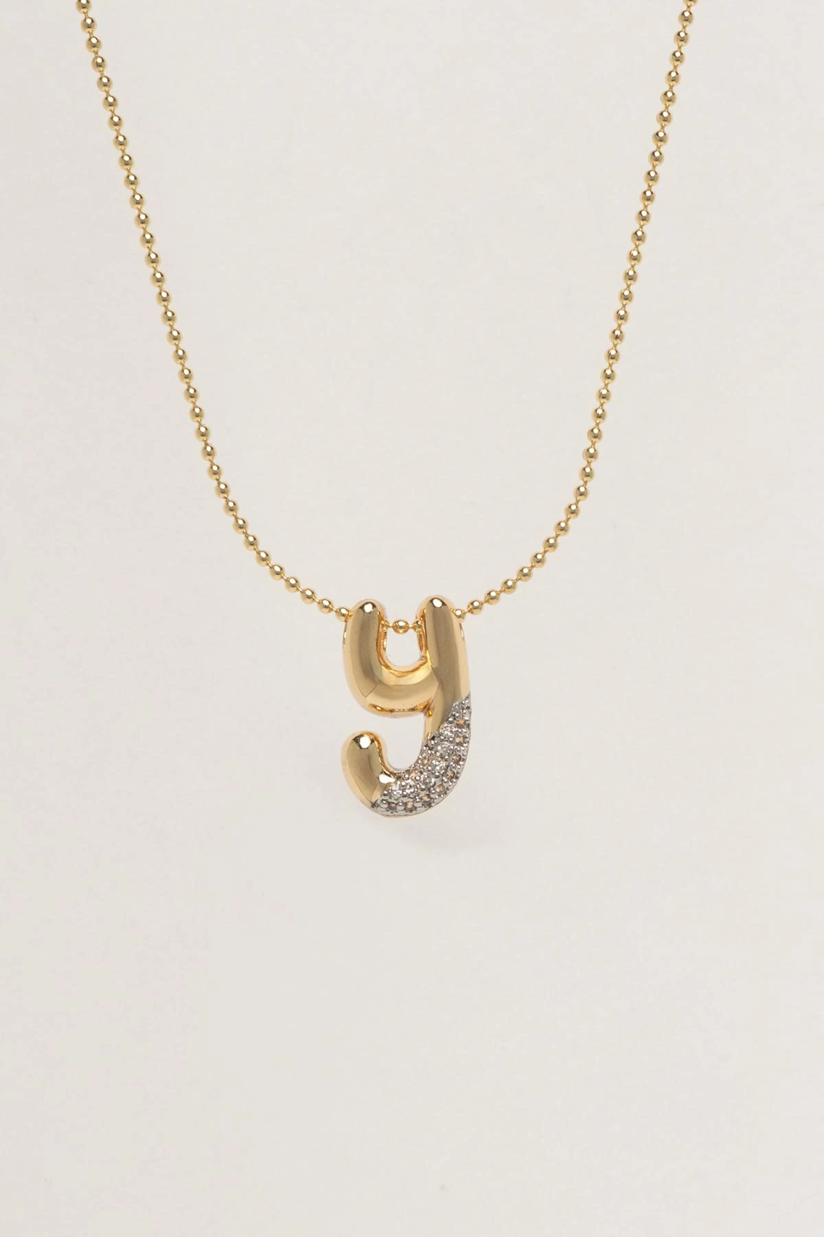 Gold Minimal Topçuk Zincir Zirkon Detay Y Harf 45cm Luxury Kolye AKL4446