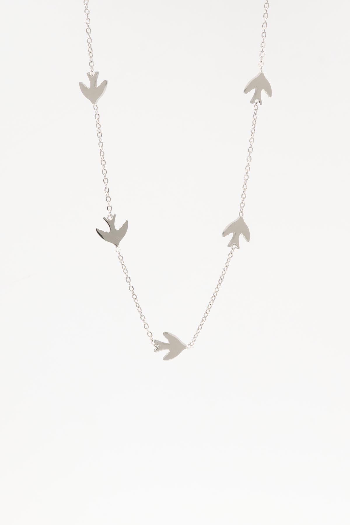 Silver Minimal Zincir Göçmen Kuşlar 45cm Çelik Kolye AKL4370