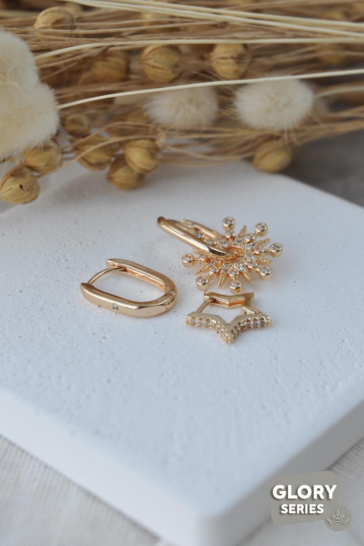 Gold Zirkon Star Wheel Çoklu Glory Küpe AKE6305