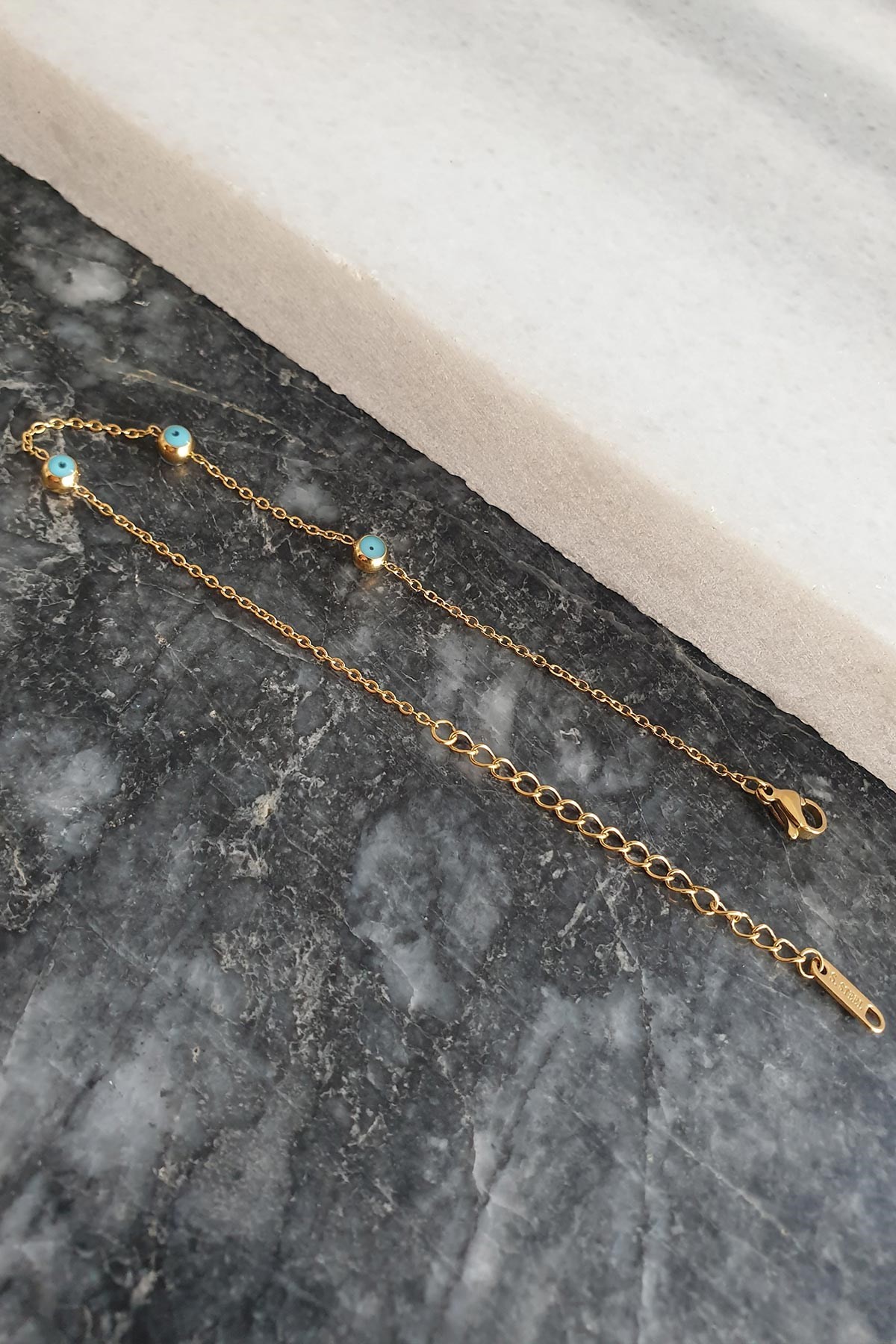 Nazarlıklı Topçuklu Gold Çelik Bileklik ABL0984
