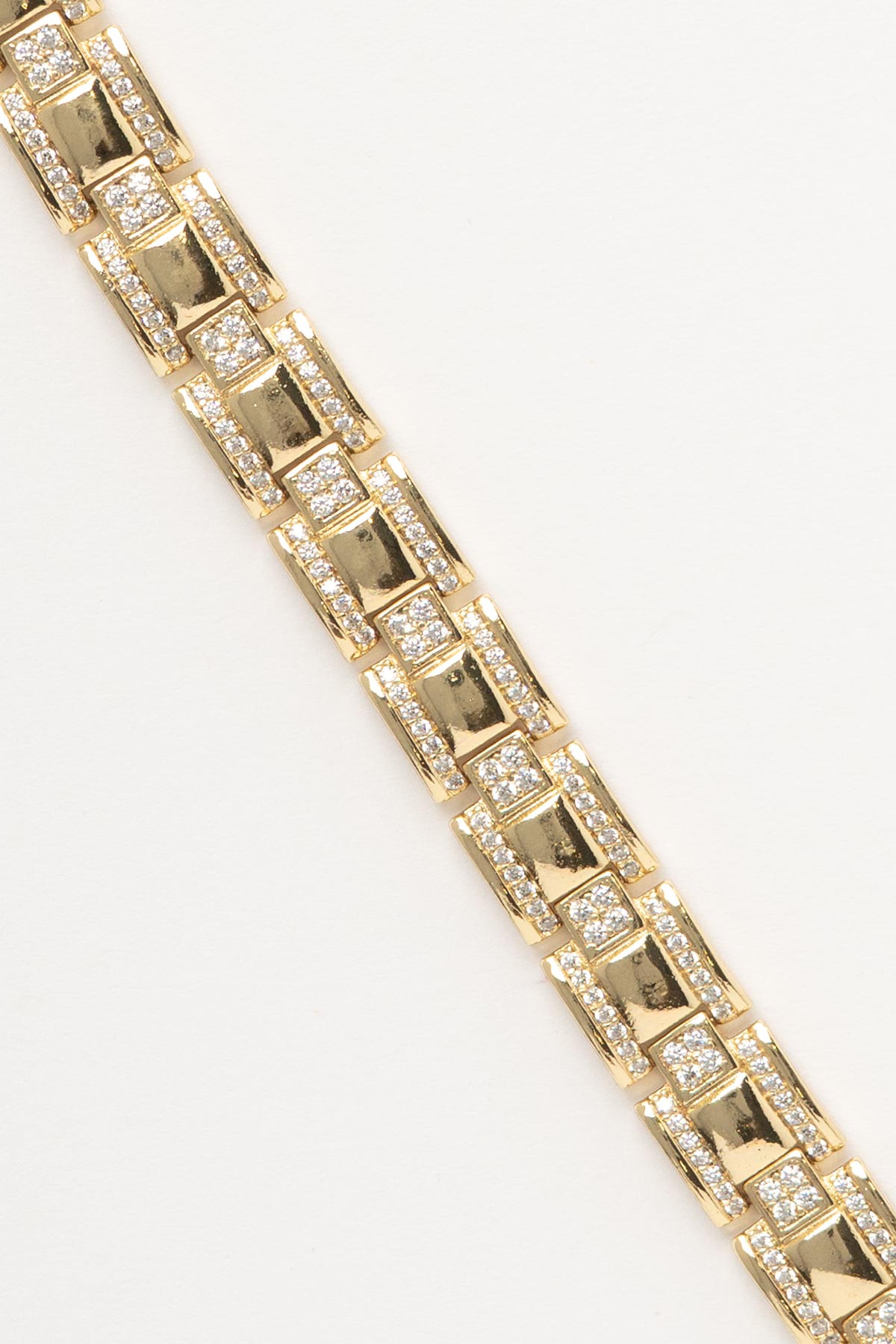 Gold 14K Taşlı Kare Bağlantılı Luxury Bileklik ABL7525