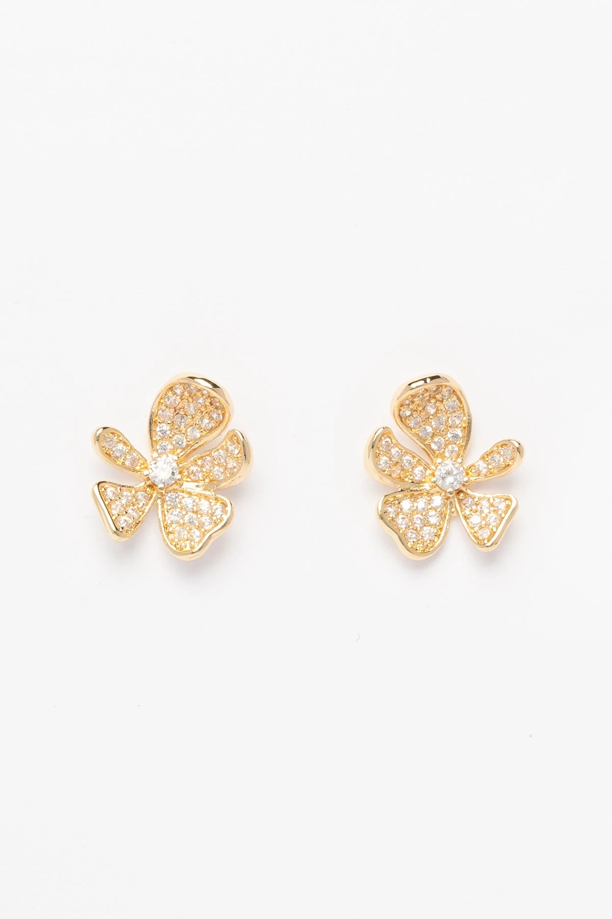 Gold Ortası Tektaş Detay Zirkon Kaplı Çiçek Tasarım Glory Küpe AKE9486