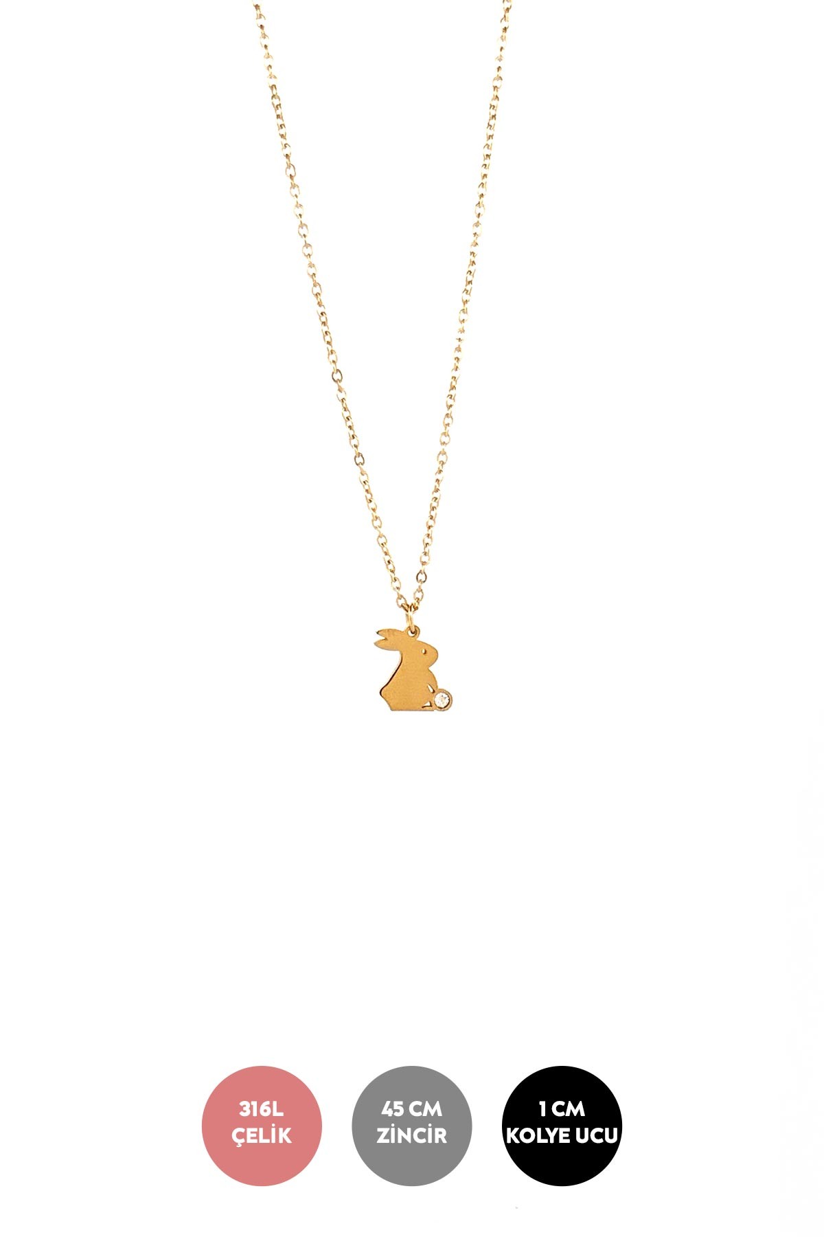 Gold Minimal Zincir Tavşan Sallantılı Çelik Kolye 45 cm AKL3764