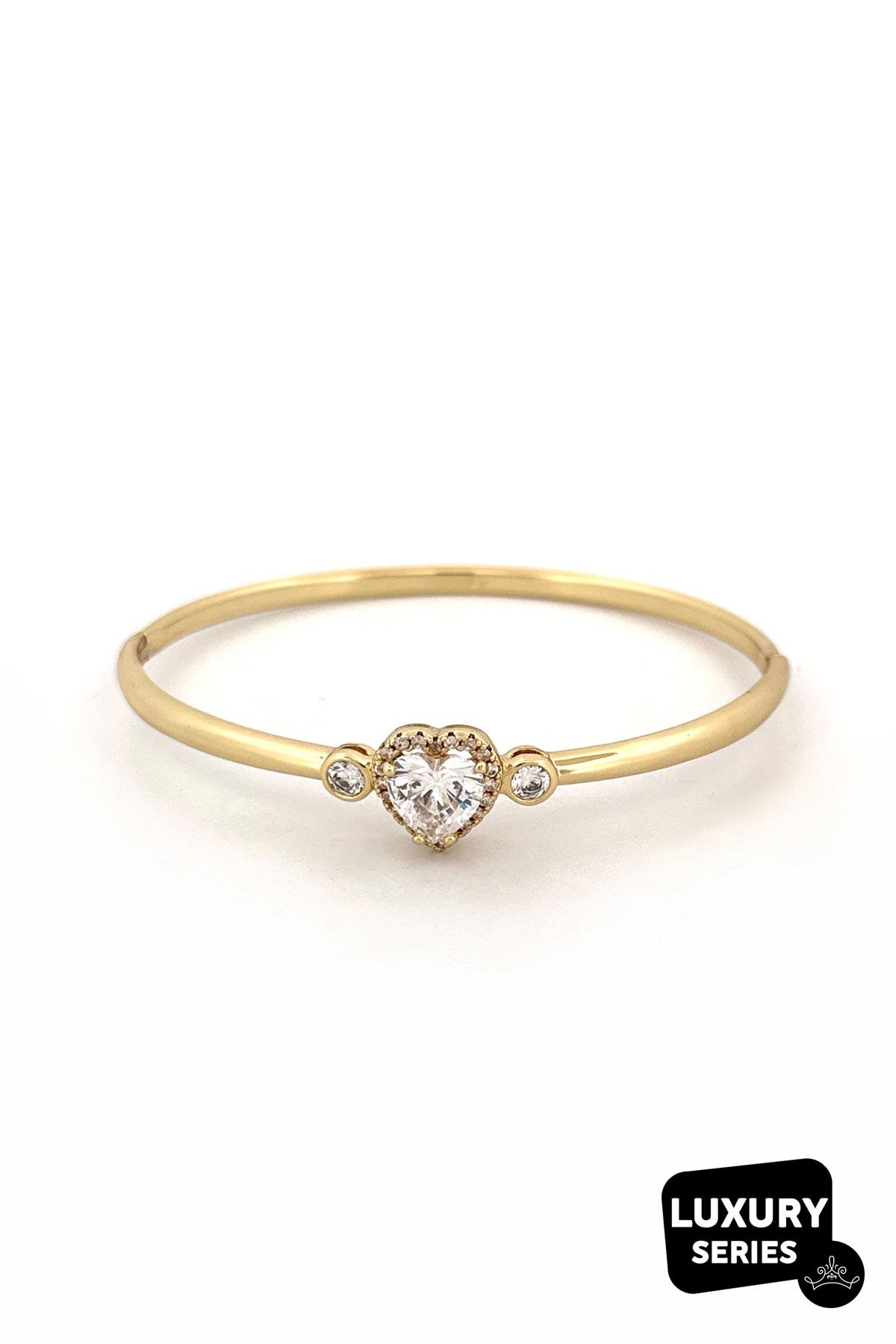 Gold Zirkon Çerçeveli Büyük Kristal Kalp Detay Luxury Kelepçe ABL7099