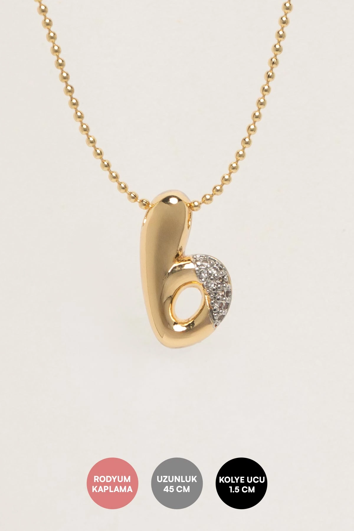 Gold Minimal Topçuk Zincir Zirkon Detay B Harf 45cm Luxury Kolye AKL4433