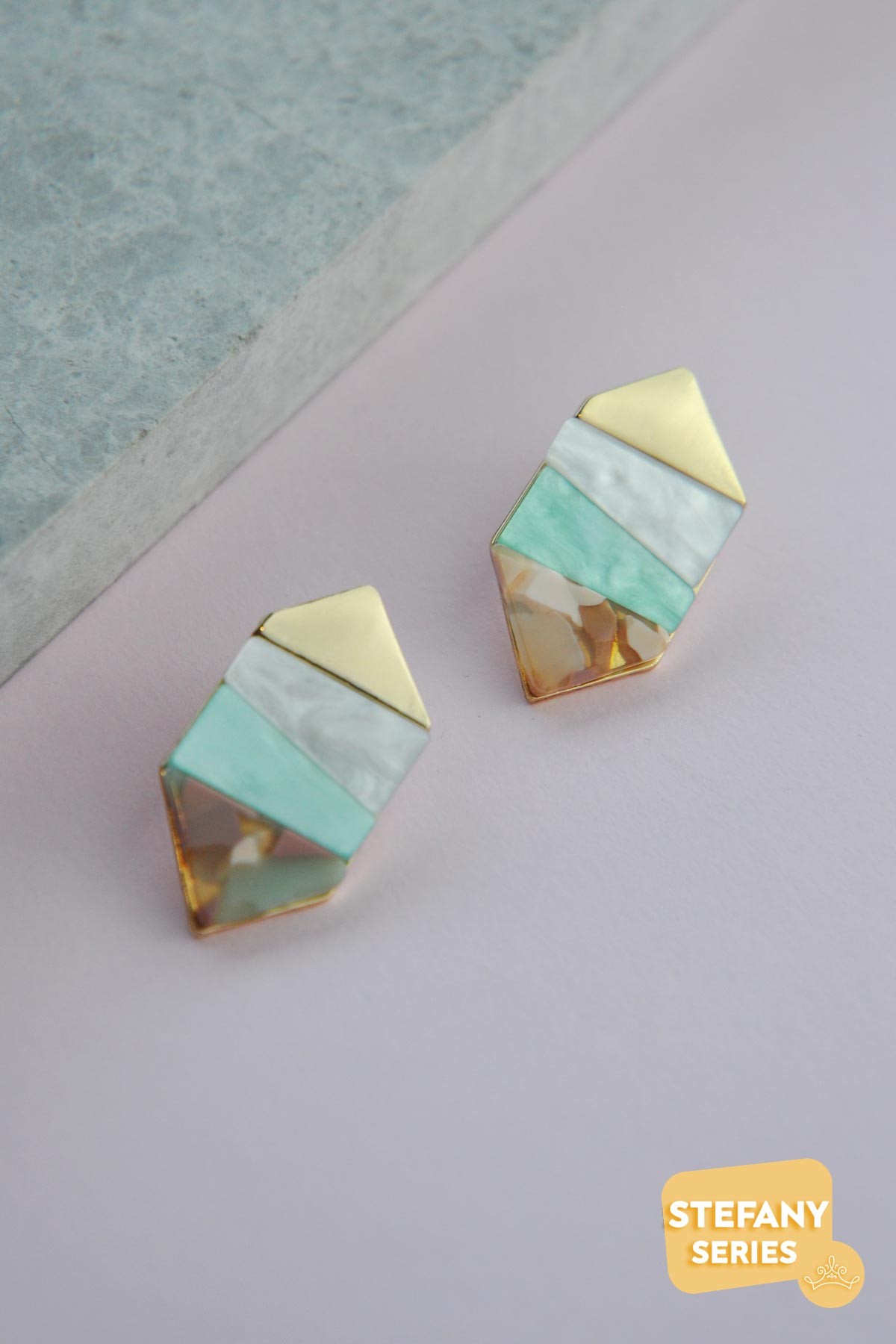 Green Golden Marble Shiny & Stefany Küpe AKE7611