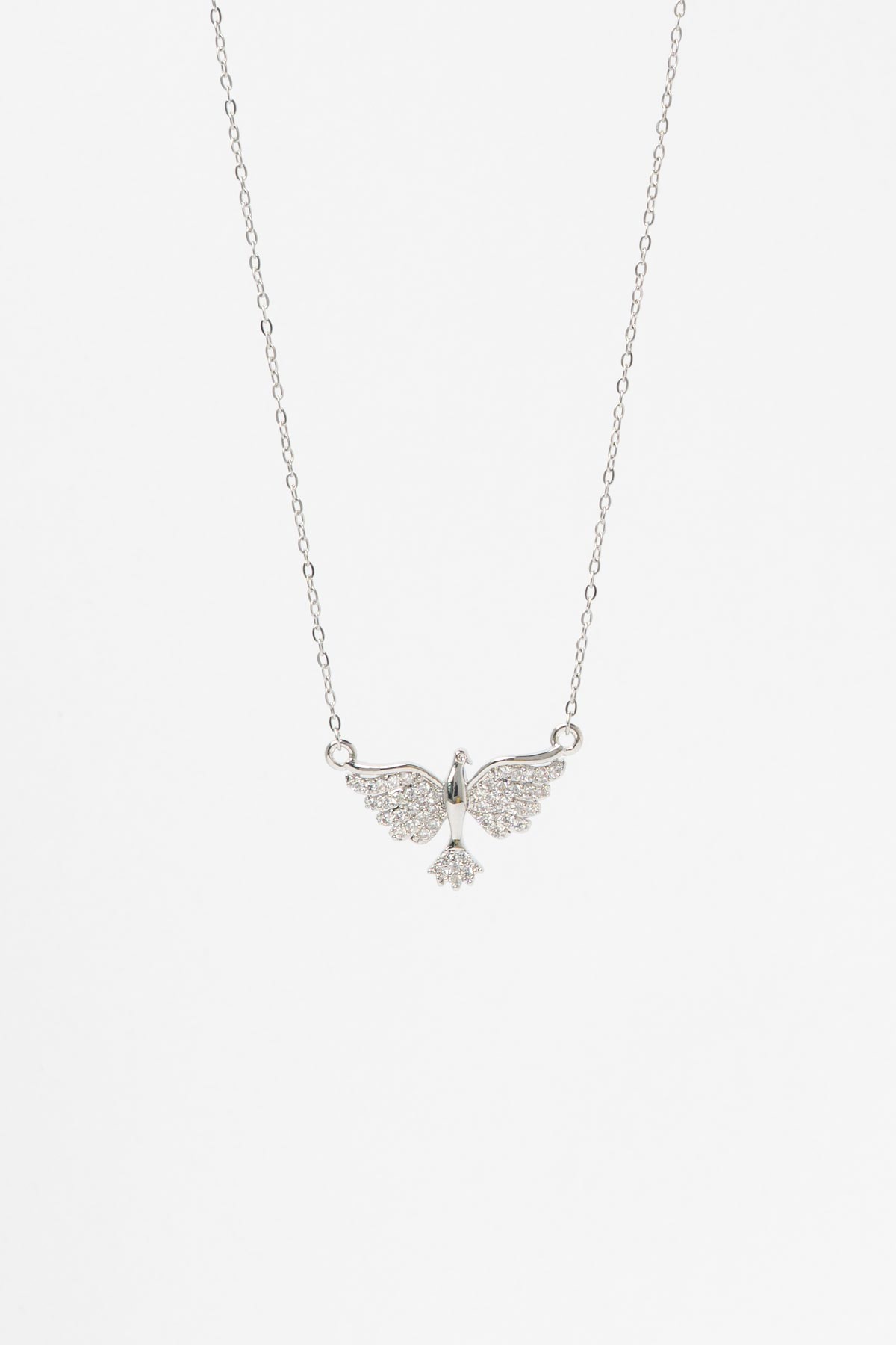 Silver Zirkon Kaplı Açık Kanatlı Kuş Sallantılı Luxury Kolye AKL4228