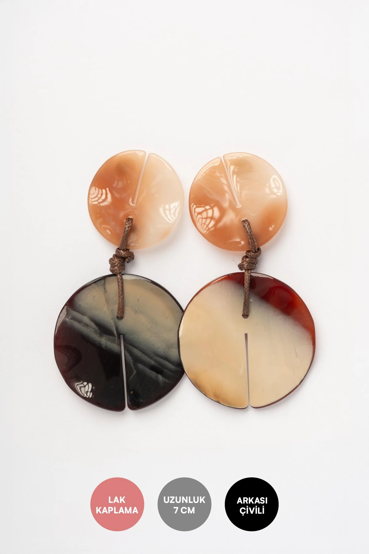 Yuvarlak Kahve Tonlarında Kemik Tasarım Stefany Küpe AKE9648