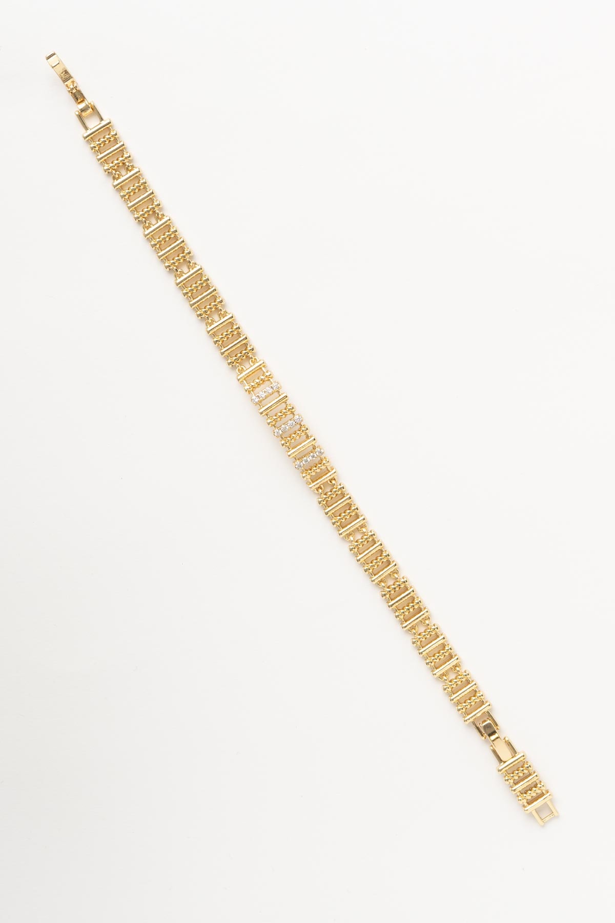 Gold 14K Halat Desenli Taşlı Luxury Bileklik ABL7520