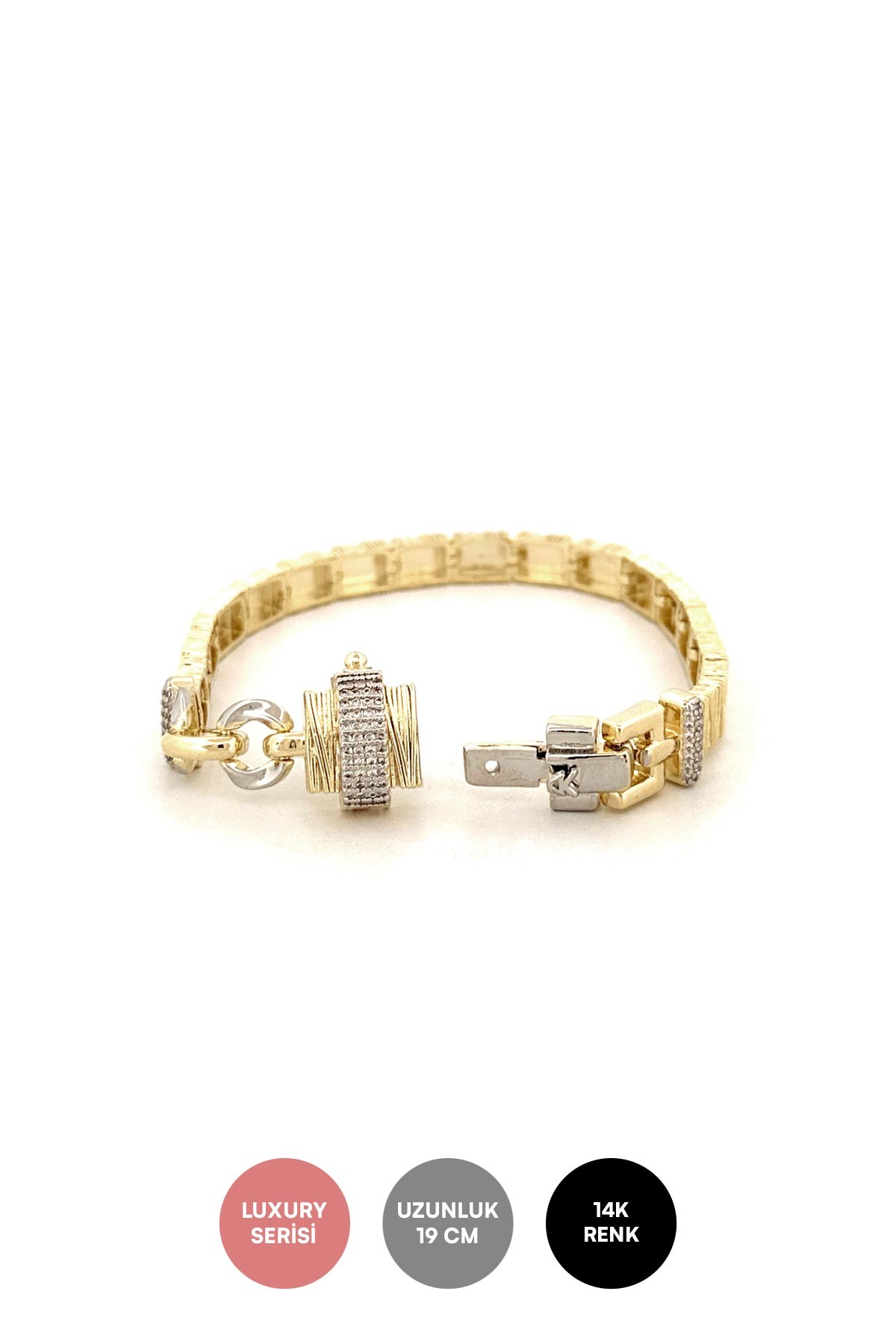Gold Zirkon Detay Zımba Telli Kareler Luxury Bileklik ABL7133